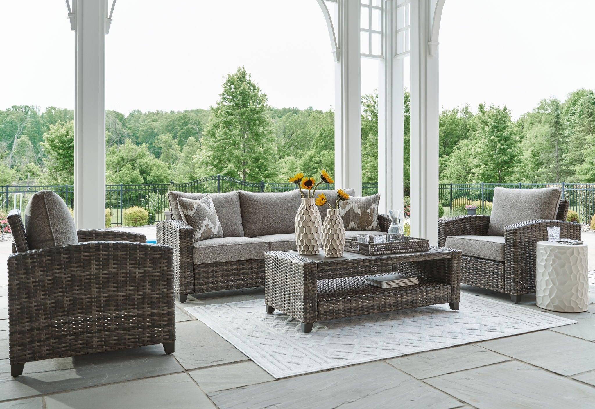 Oasis Court 4-Piece Outdoor Sofa Set - Gray-4 Piece Outdoor Sets-DECOROLALA