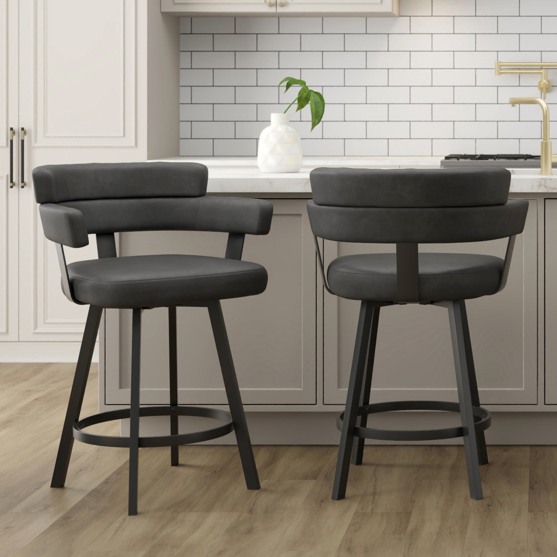 Oberon Counter Stool - Charcoal Vintage Faux Leather Swivel-DECOROLALA