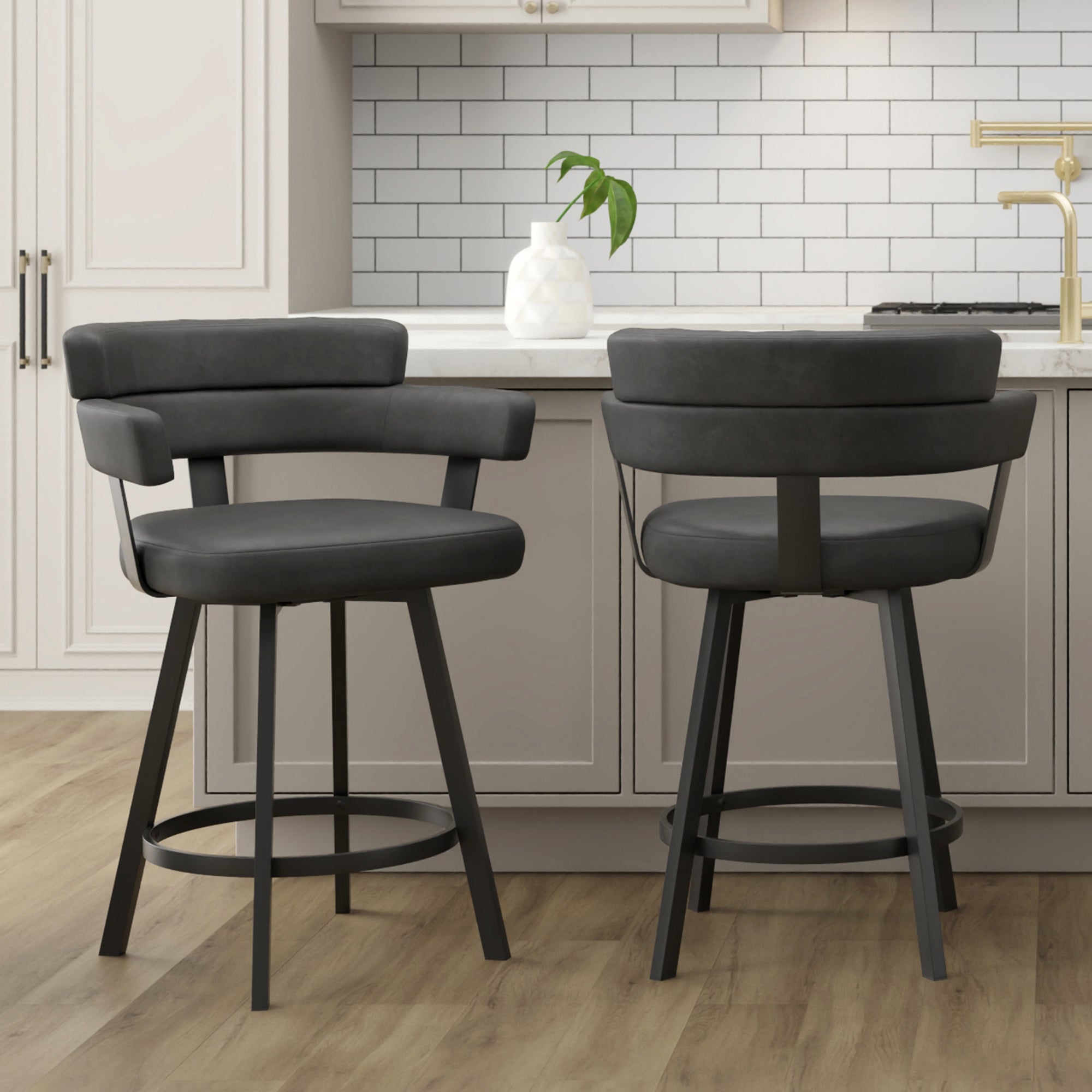 Oberon Counter Stool - Charcoal Vintage Faux Leather Swivel-DECOROLALA