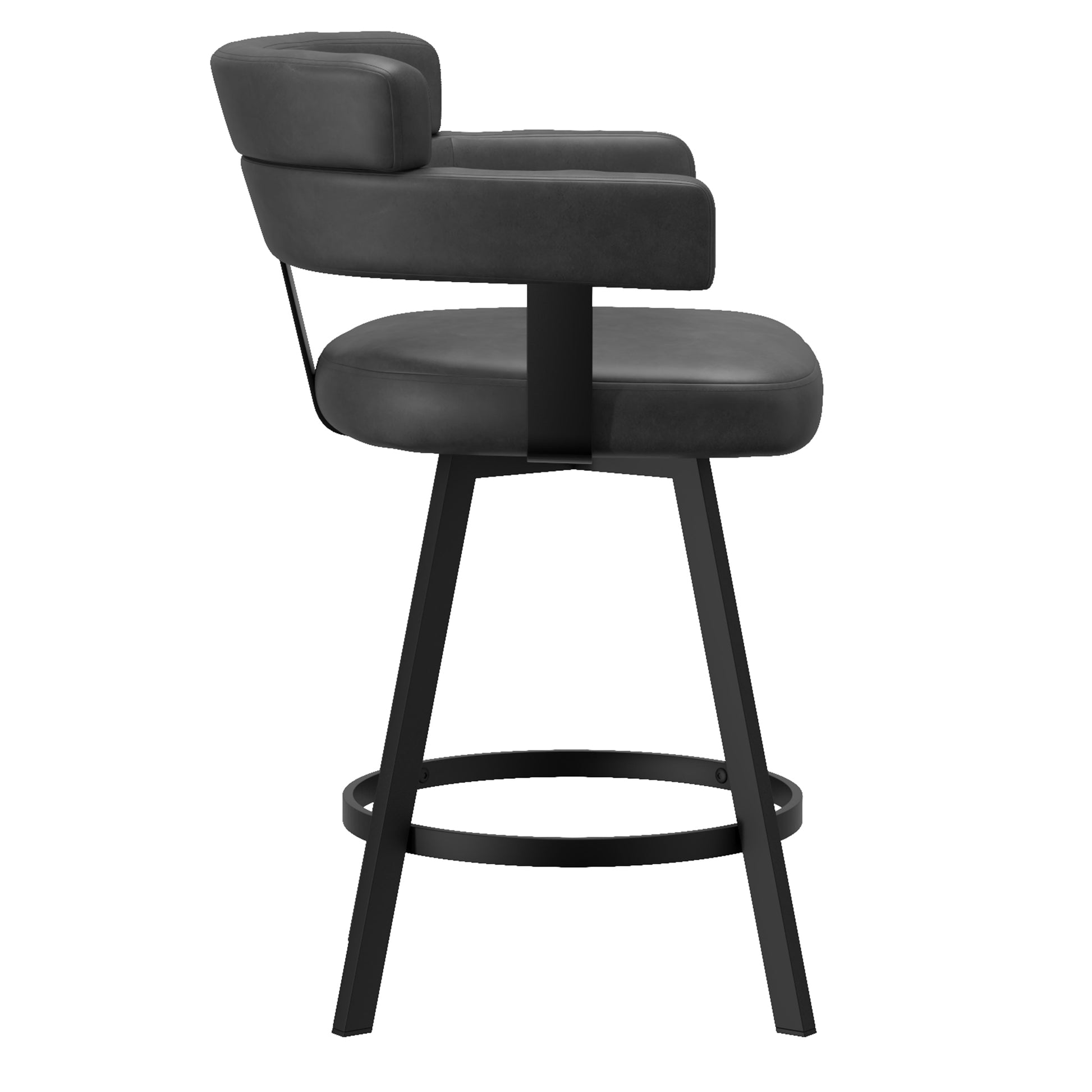 Oberon Counter Stool - Charcoal Vintage Faux Leather Swivel-DECOROLALA