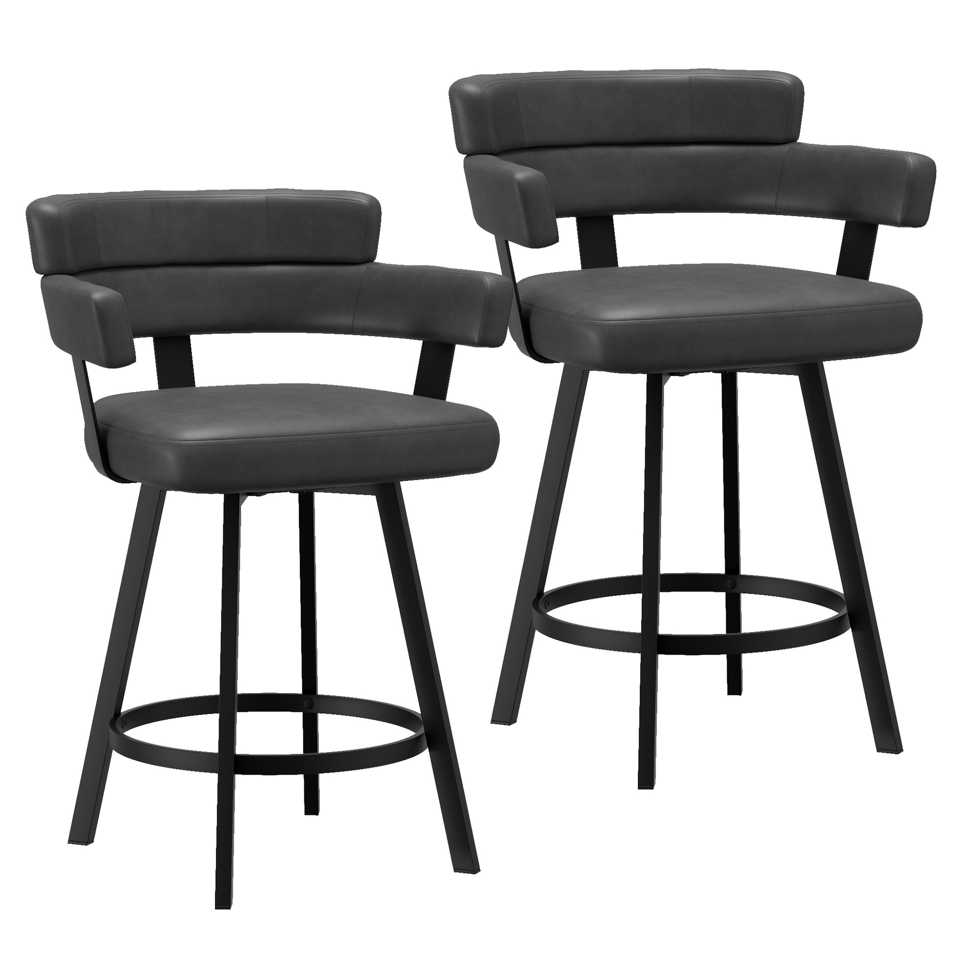 Oberon Counter Stool - Charcoal Vintage Faux Leather Swivel-DECOROLALA