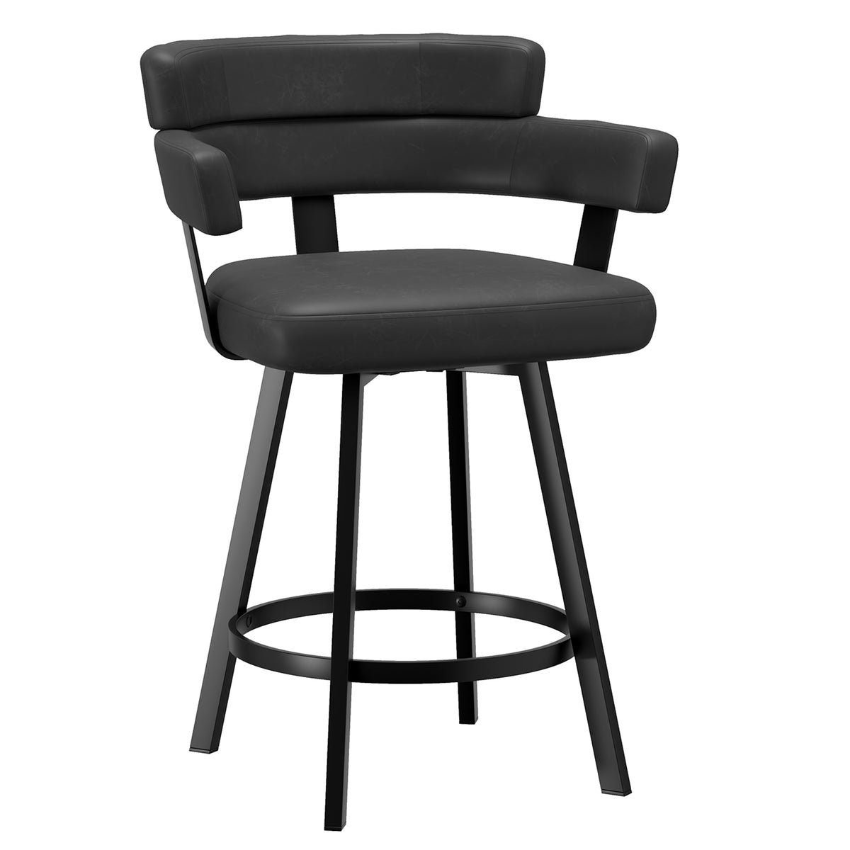 Oberon Counter Stool - Charcoal Vintage Faux Leather Swivel-Counter Stools-DECOROLALA