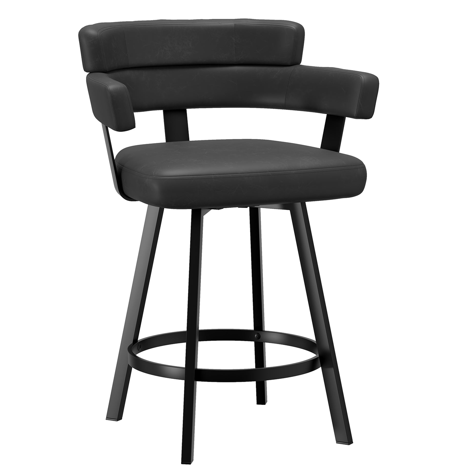 Oberon Counter Stool - Charcoal Vintage Faux Leather Swivel-DECOROLALA