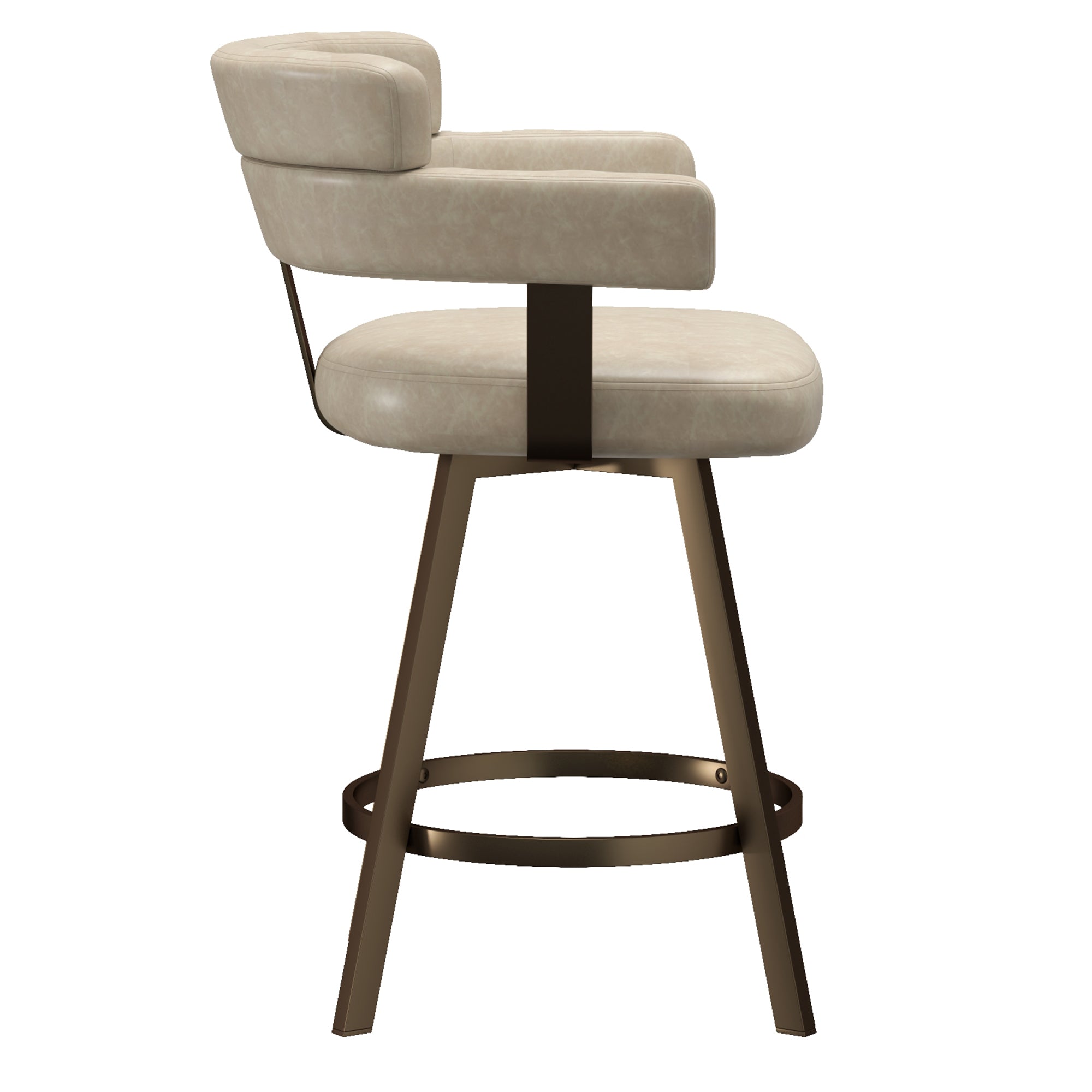 Oberon Counter Stool - Ivory Faux Leather Swivel Seat 26"-DECOROLALA