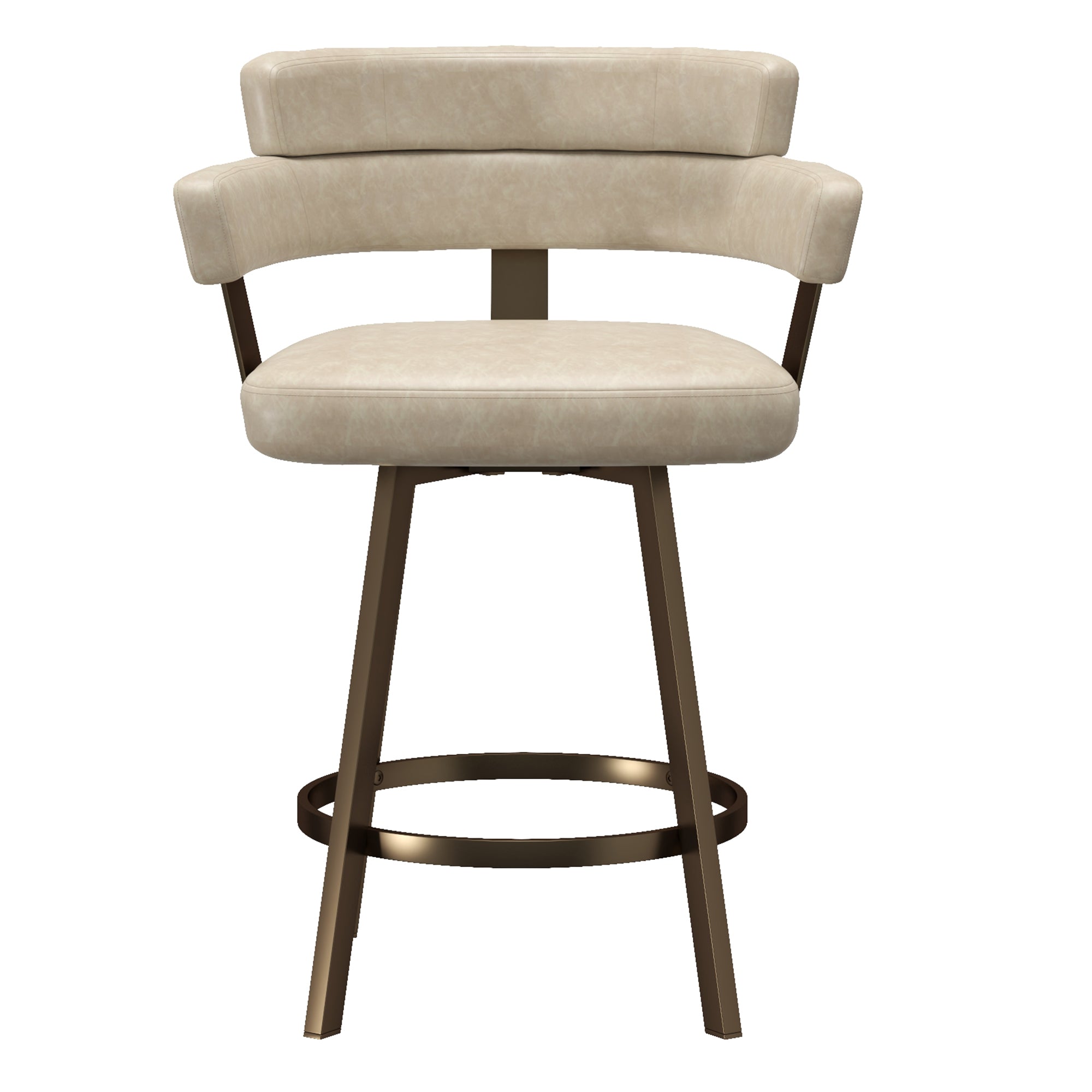 Oberon Counter Stool - Ivory Faux Leather Swivel Seat 26"-DECOROLALA