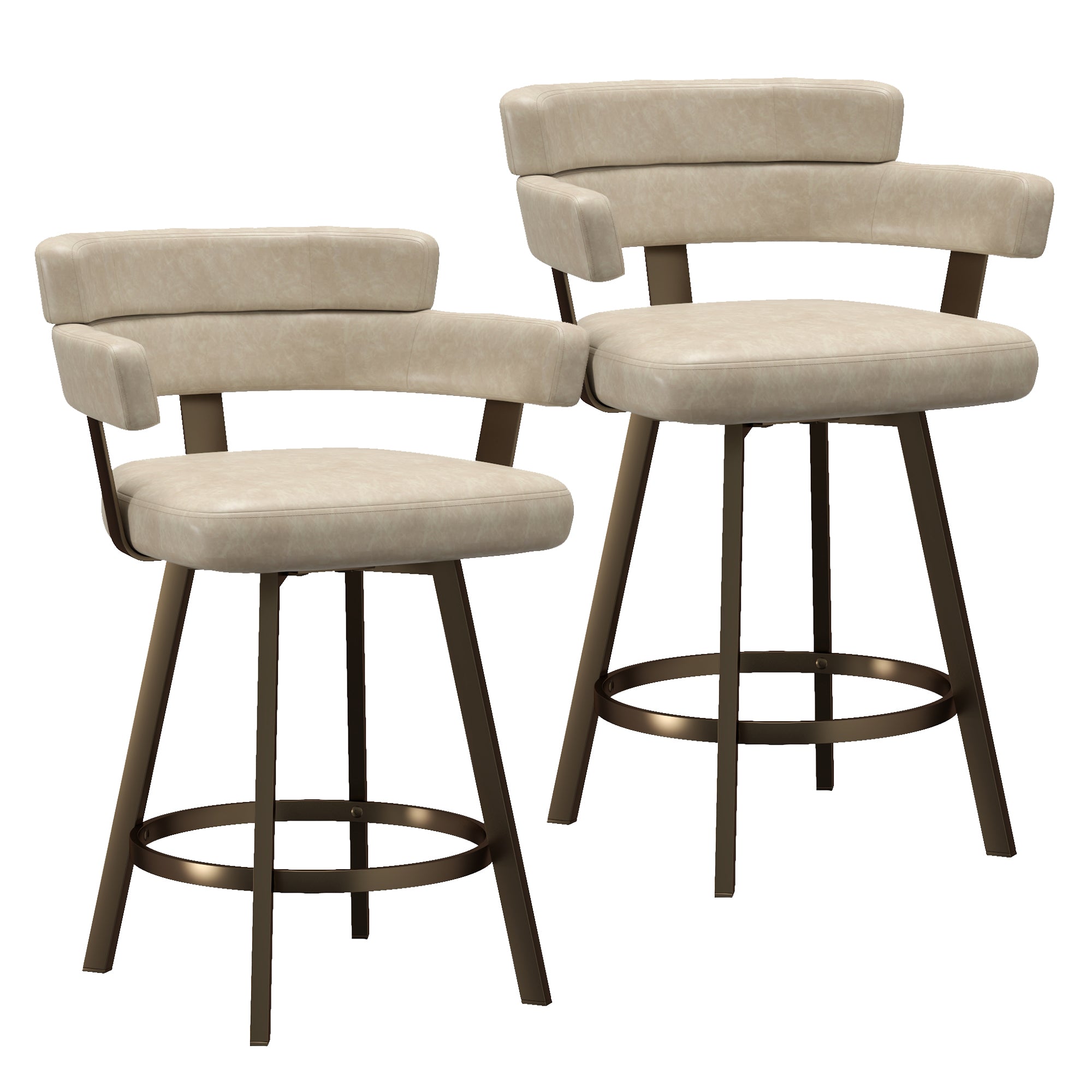 Oberon Counter Stool - Ivory Faux Leather Swivel Seat 26"-DECOROLALA