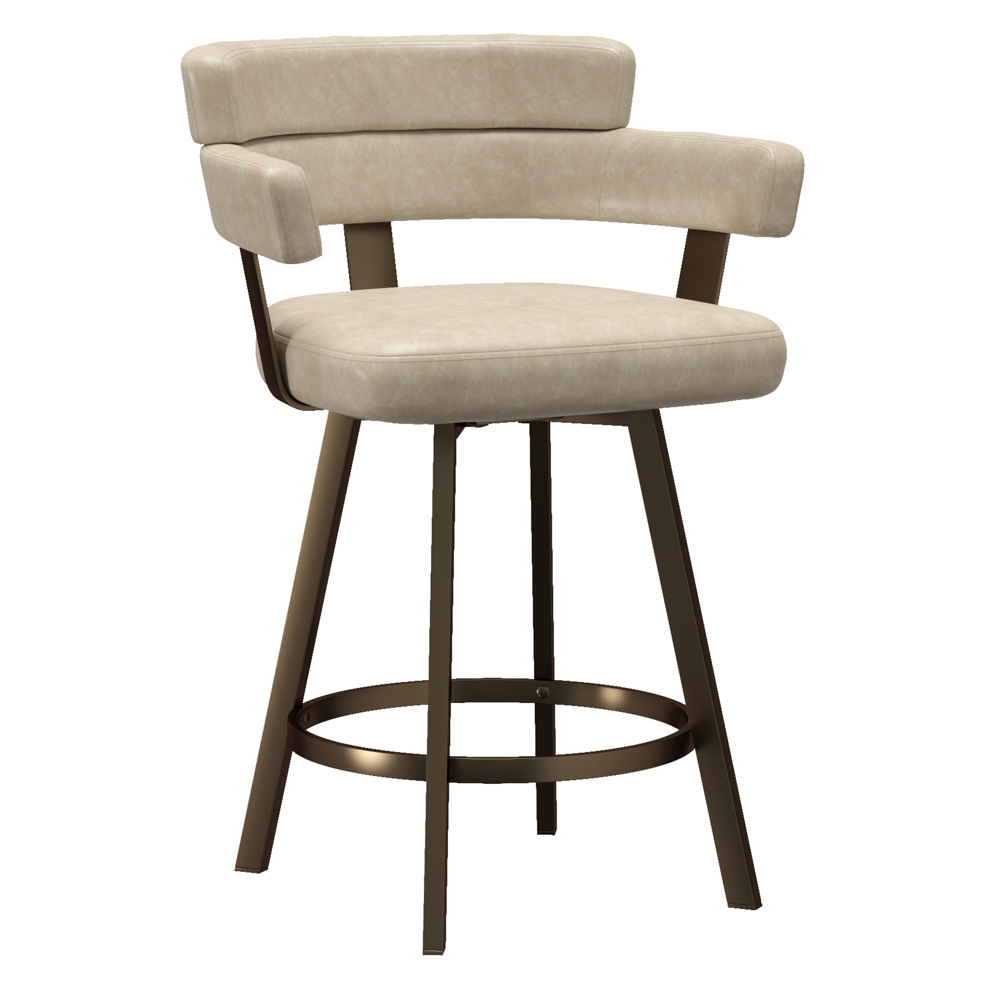 Oberon Counter Stool - Ivory Faux Leather Swivel Seat 26"-DECOROLALA