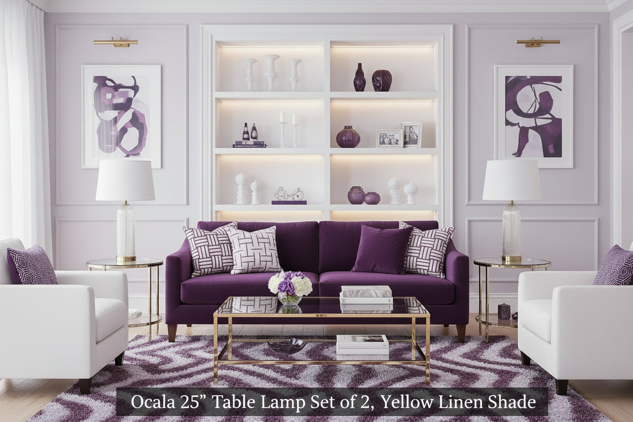Ocala 25" Table Lamp Set of 2, Yellow Linen Shade-Table Lamp- Set of two-DECOROLALA