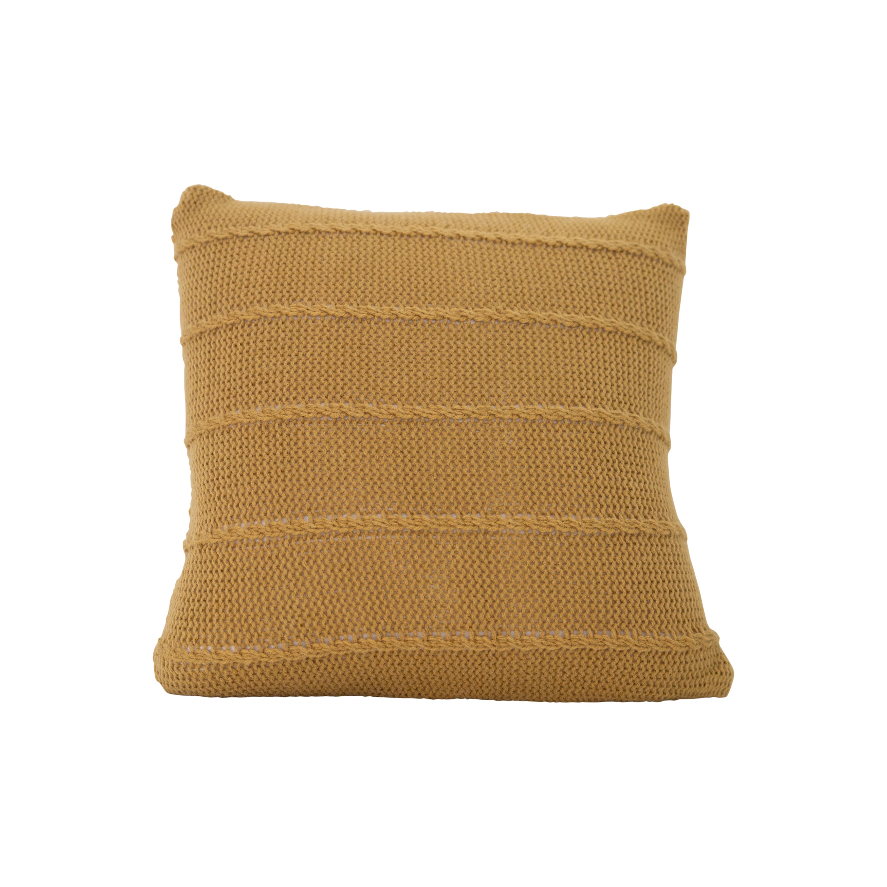 Ocra Striped Knit Acrylic Decorative Pillow 20" x 20"-Decorative Cushions-DECOROLALA
