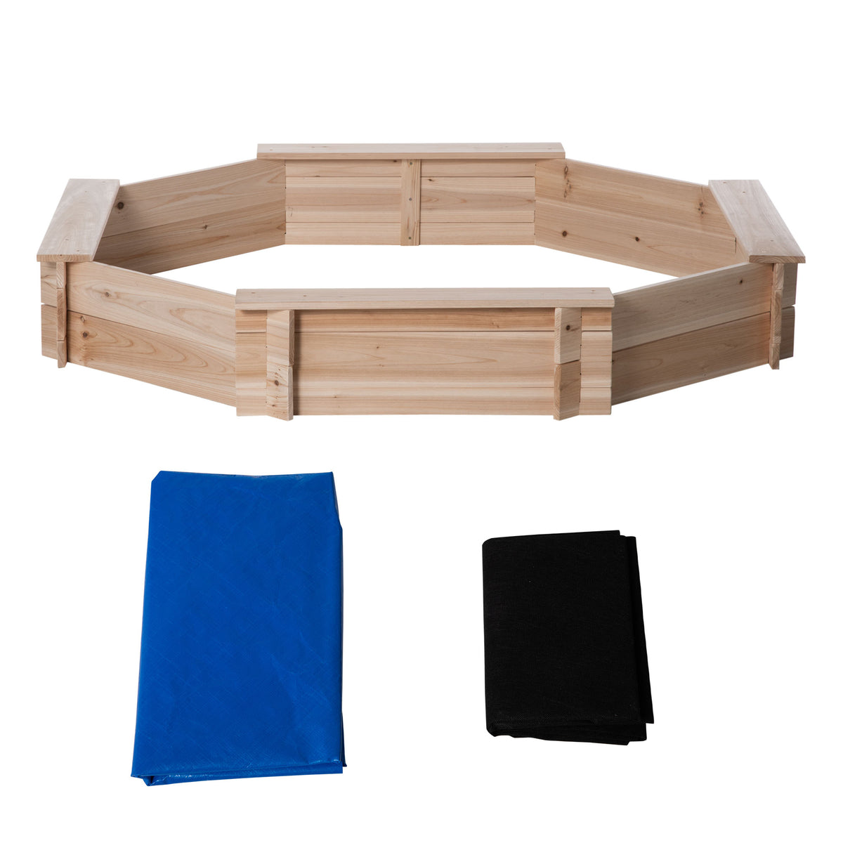 Kids Sandbox with Cover, Wooden Sand Box with Seat, Outdoor Children Sand Pit for Backyard, Garden for Ages 3-8, Natural-Sandboxes-DECOROLALA
