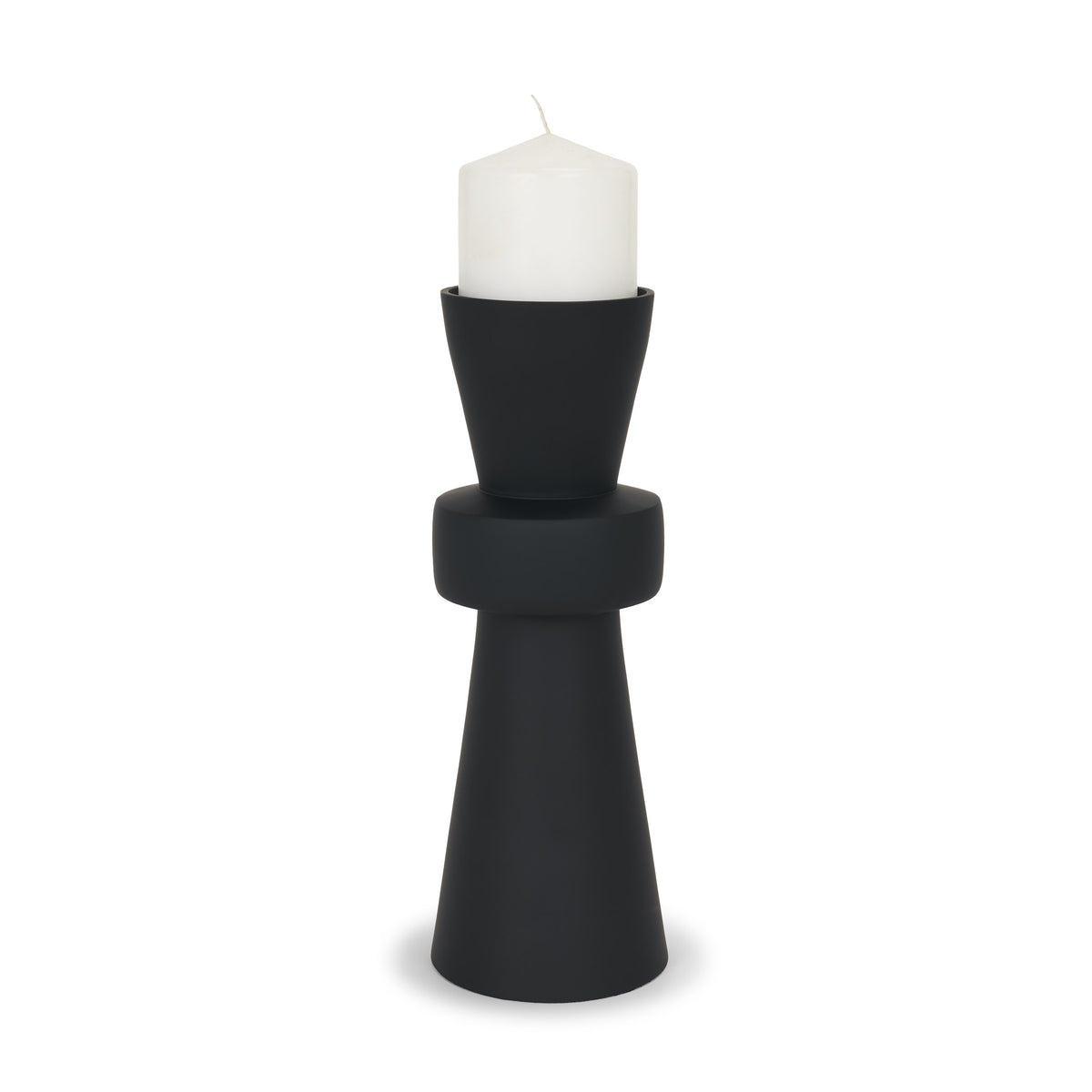 Odilia Large Smooth Matte Black Metal Geometric Pillar Candle Holder-Table Candle Holders-DECOROLALA