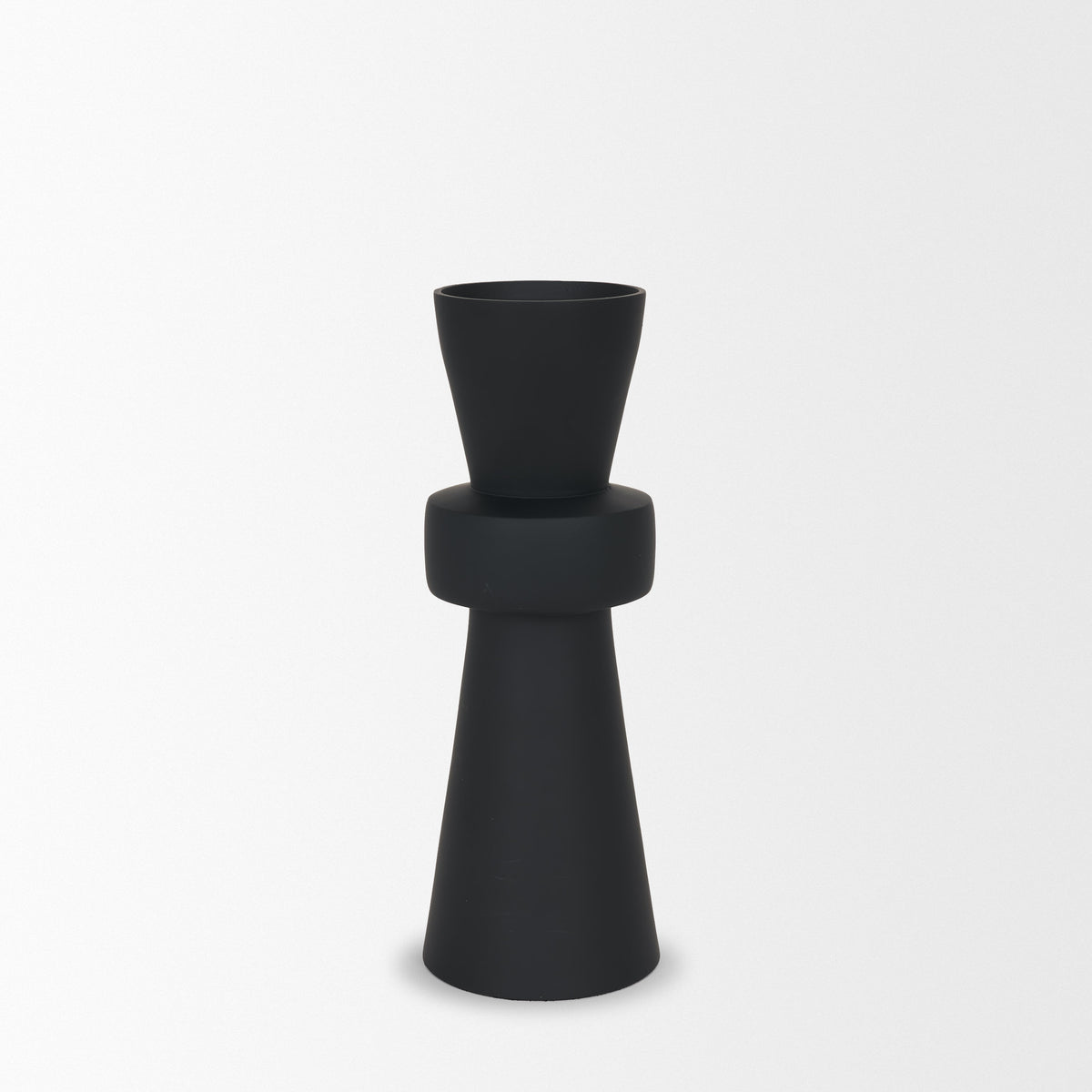 Odilia Large Smooth Matte Black Metal Geometric Pillar Candle Holder-Table Candle Holders-DECOROLALA