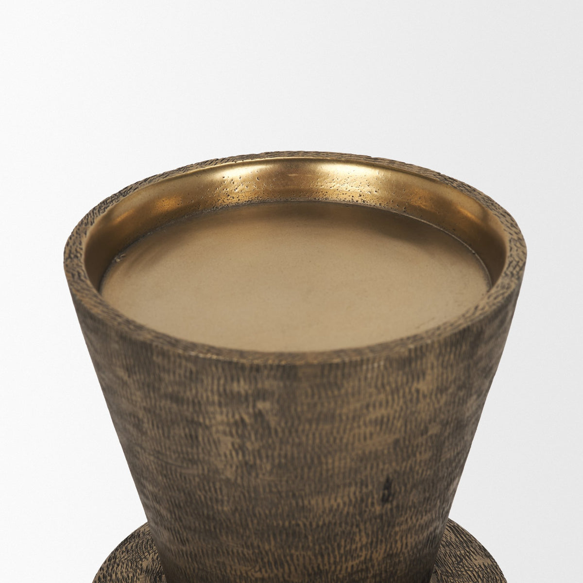Odilia Large Textured Antiqued Gold Metal Geometric Pillar Candle Holder-Table Candle Holders-DECOROLALA