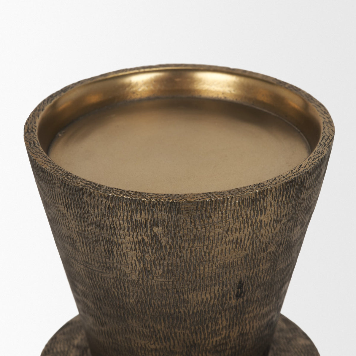 Odilia Large Textured Antiqued Gold Metal Geometric Pillar Candle Holder-Table Candle Holders-DECOROLALA