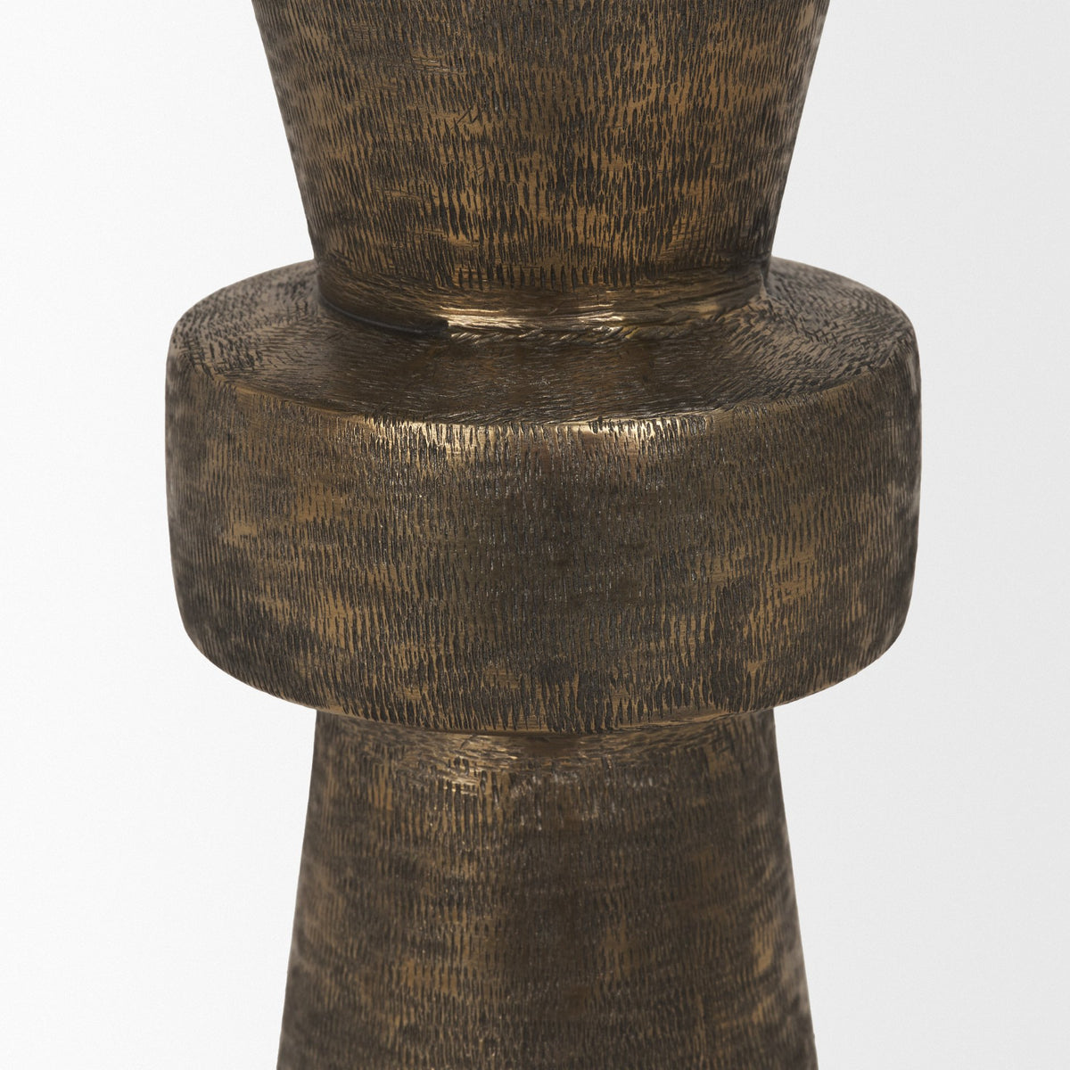 Odilia Large Textured Antiqued Gold Metal Geometric Pillar Candle Holder-Table Candle Holders-DECOROLALA