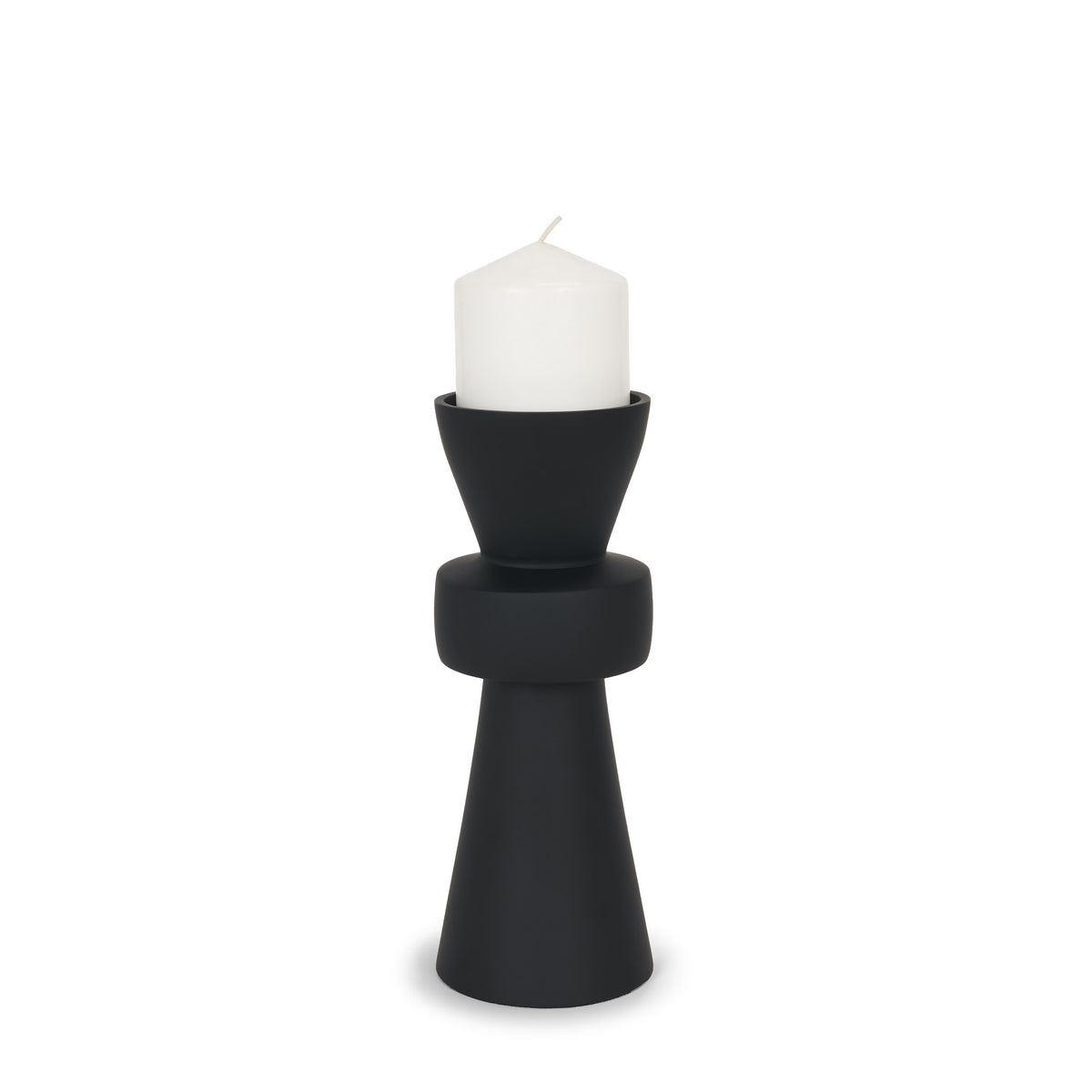 Odilia Small Smooth Matte Black Metal Geometric Pillar Candle Holder-Table Candle Holders-DECOROLALA