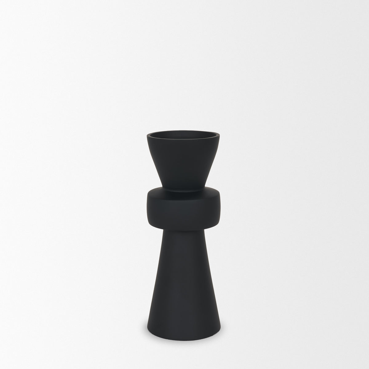 Odilia Small Smooth Matte Black Metal Geometric Pillar Candle Holder-Table Candle Holders-DECOROLALA