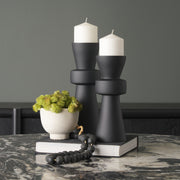 Odilia Small Smooth Matte Black Metal Geometric Pillar Candle Holder-Table Candle Holders-DECOROLALA