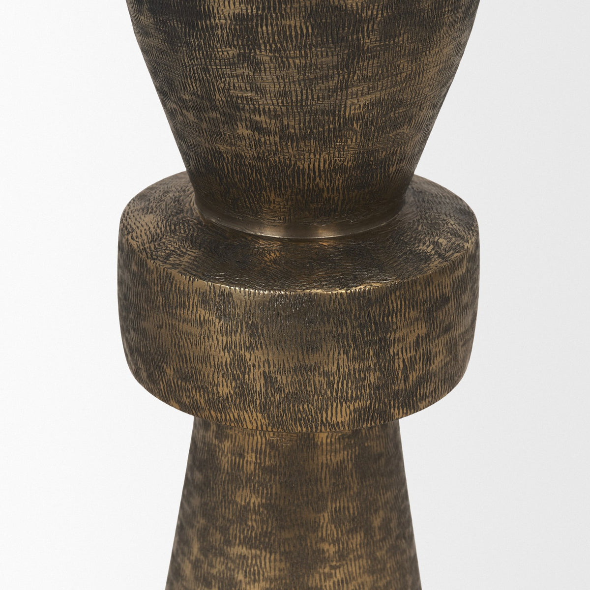 Odilia Small Textured Antiqued Gold Metal Geometric Pillar Candle Holder-Table Candle Holders-DECOROLALA