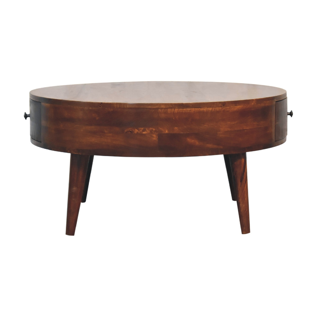 Odyssey Round Coffee Table - Solid Mango Wood Chestnut Finish-Coffee Table-DECOROLALA