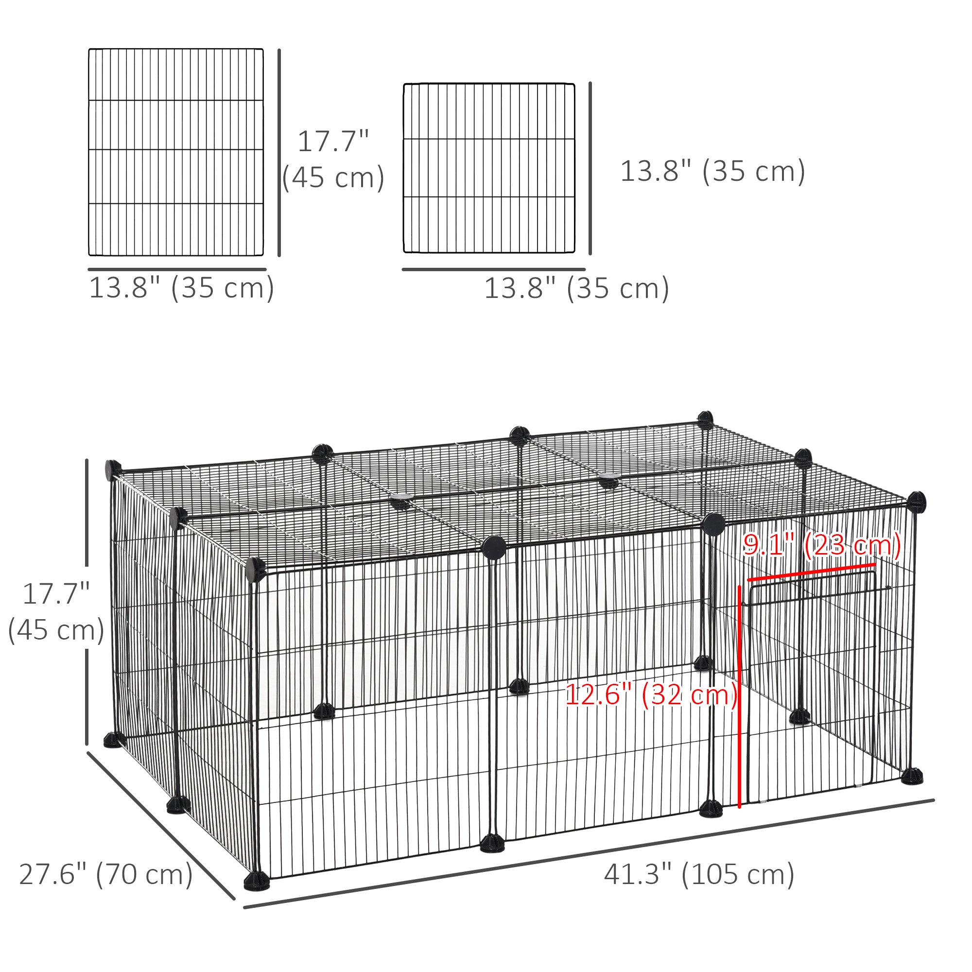 Small Animal Cage for Bunny, Guinea Pig, Chinchilla, Hedgehog, Portable Pet Enclosure with Door, 16 Panels