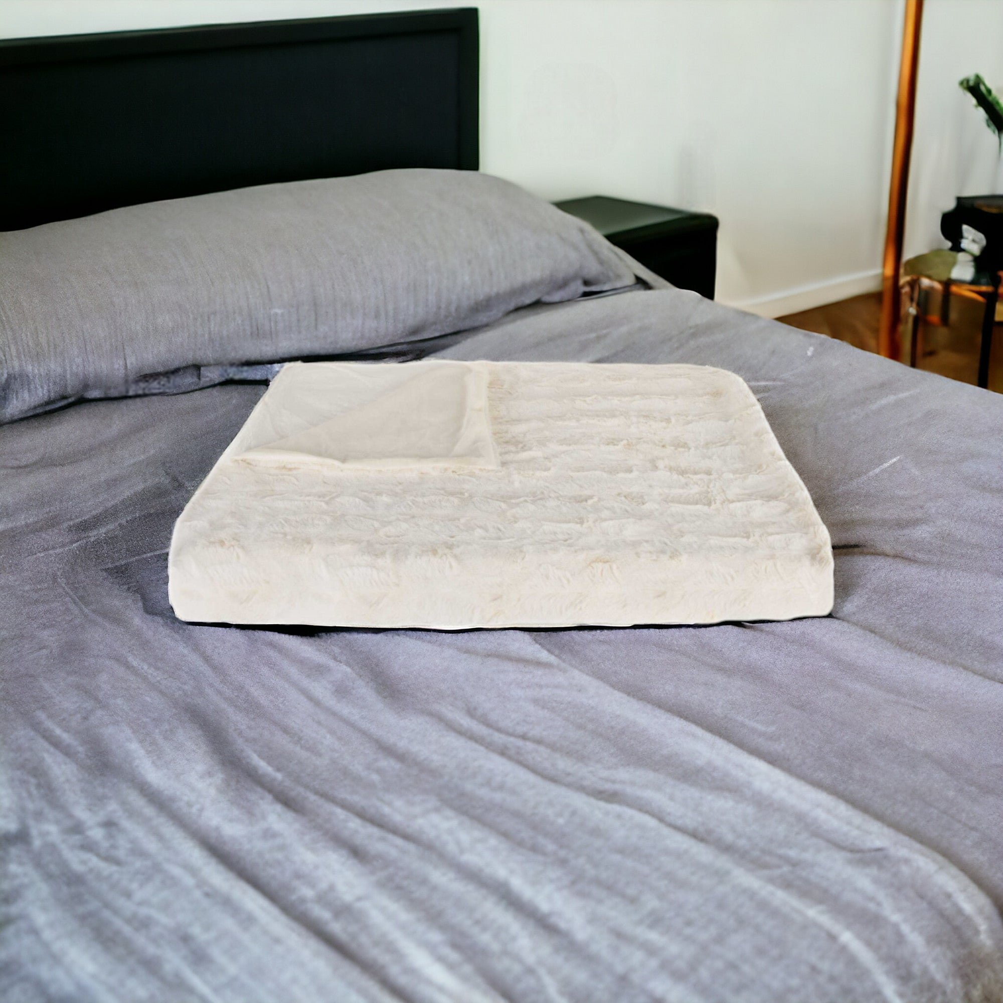 Off White Woven Acrylic Patchwork Plush Throw-Throws & Blankets-DECOROLALA