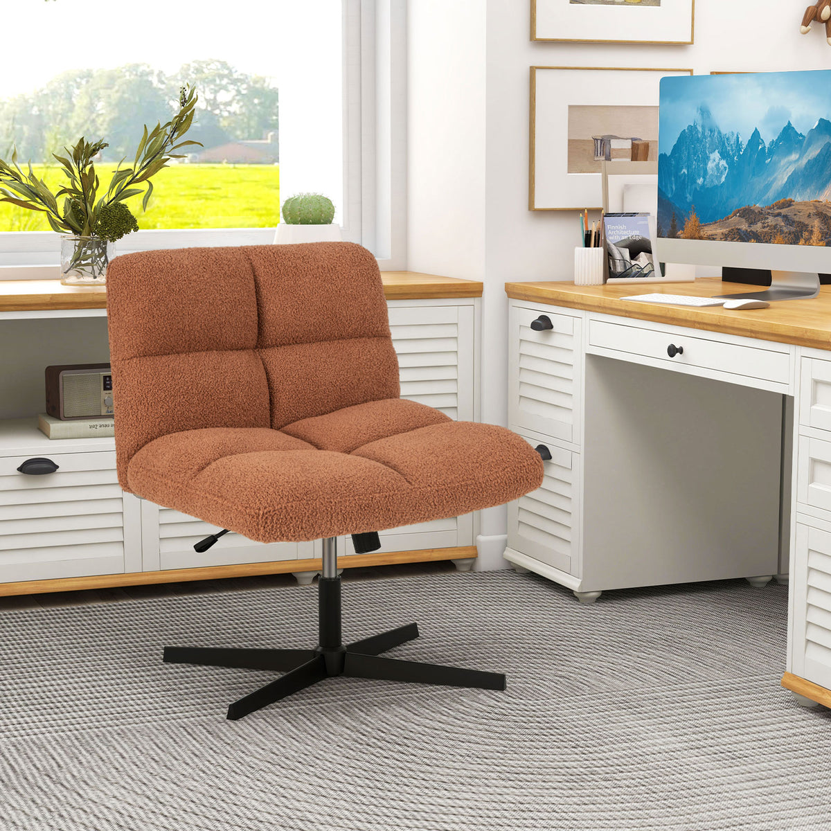 Office Armless Chair Cross Legged with Imitation Lamb Fleece and Adjustable Height-Brown-Armless Office Chairs-DECOROLALA