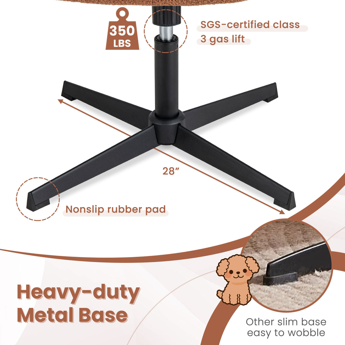 Office Armless Chair Cross Legged with Imitation Lamb Fleece and Adjustable Height-Brown-Armless Office Chairs-DECOROLALA