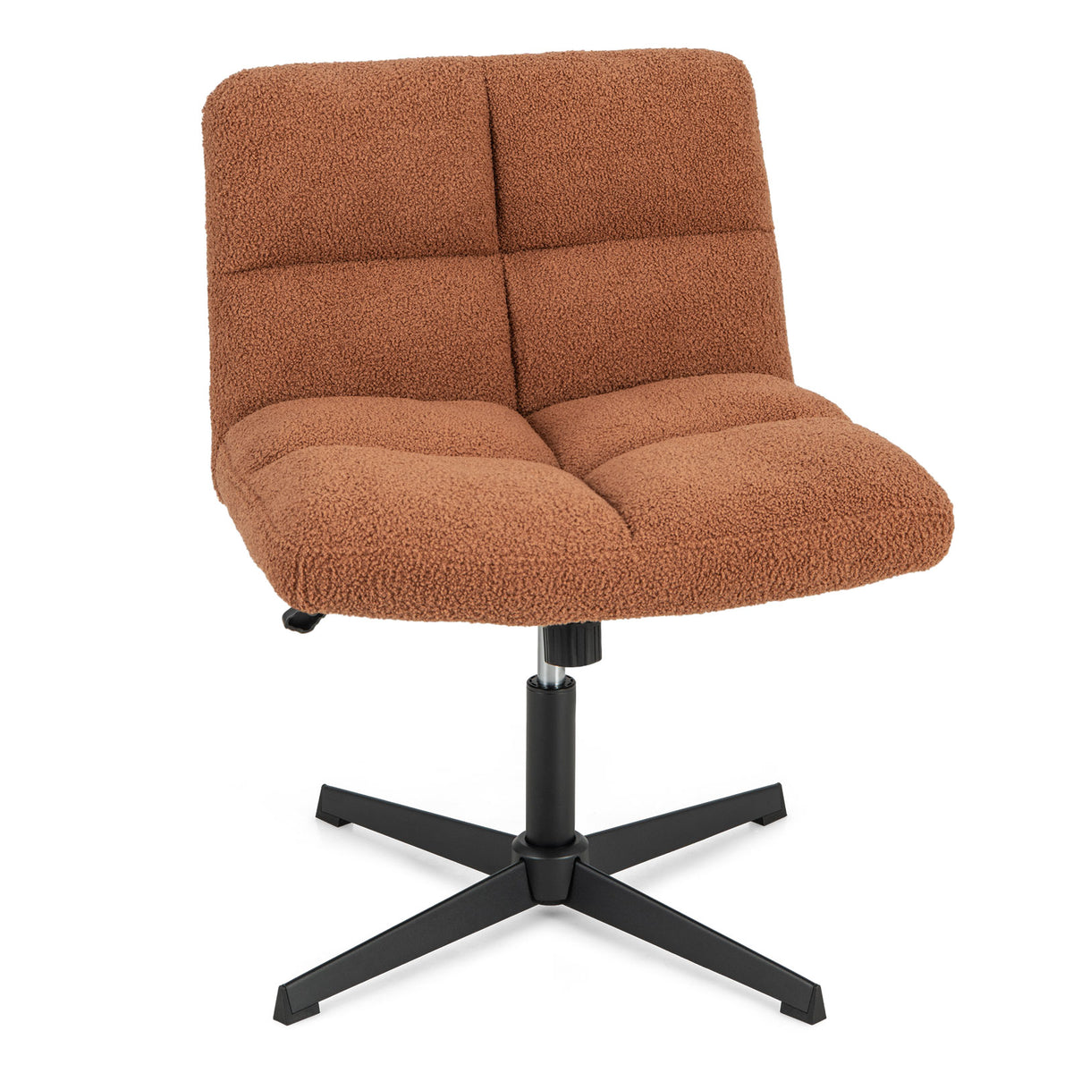 Office Armless Chair Cross Legged with Imitation Lamb Fleece and Adjustable Height-Brown-Armless Office Chairs-DECOROLALA