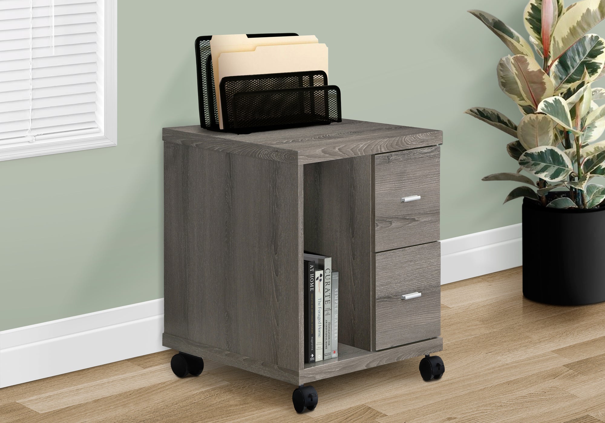Office Cabinet White 2 Drawer Rolling Storage Unit-Computer Desk-DECOROLALA
