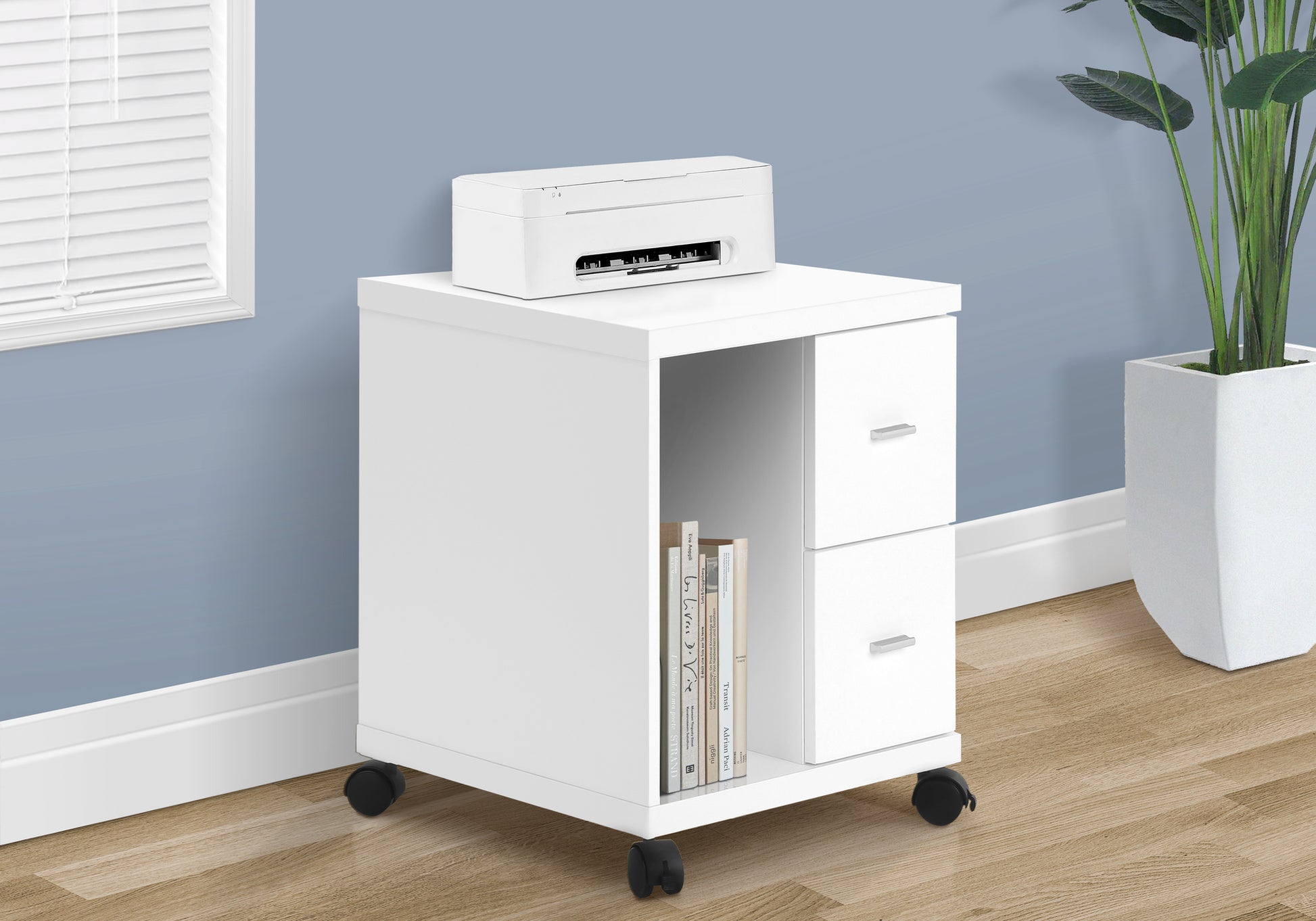 Office Cabinet White 2 Drawer Rolling Storage Unit-Computer Desk-DECOROLALA
