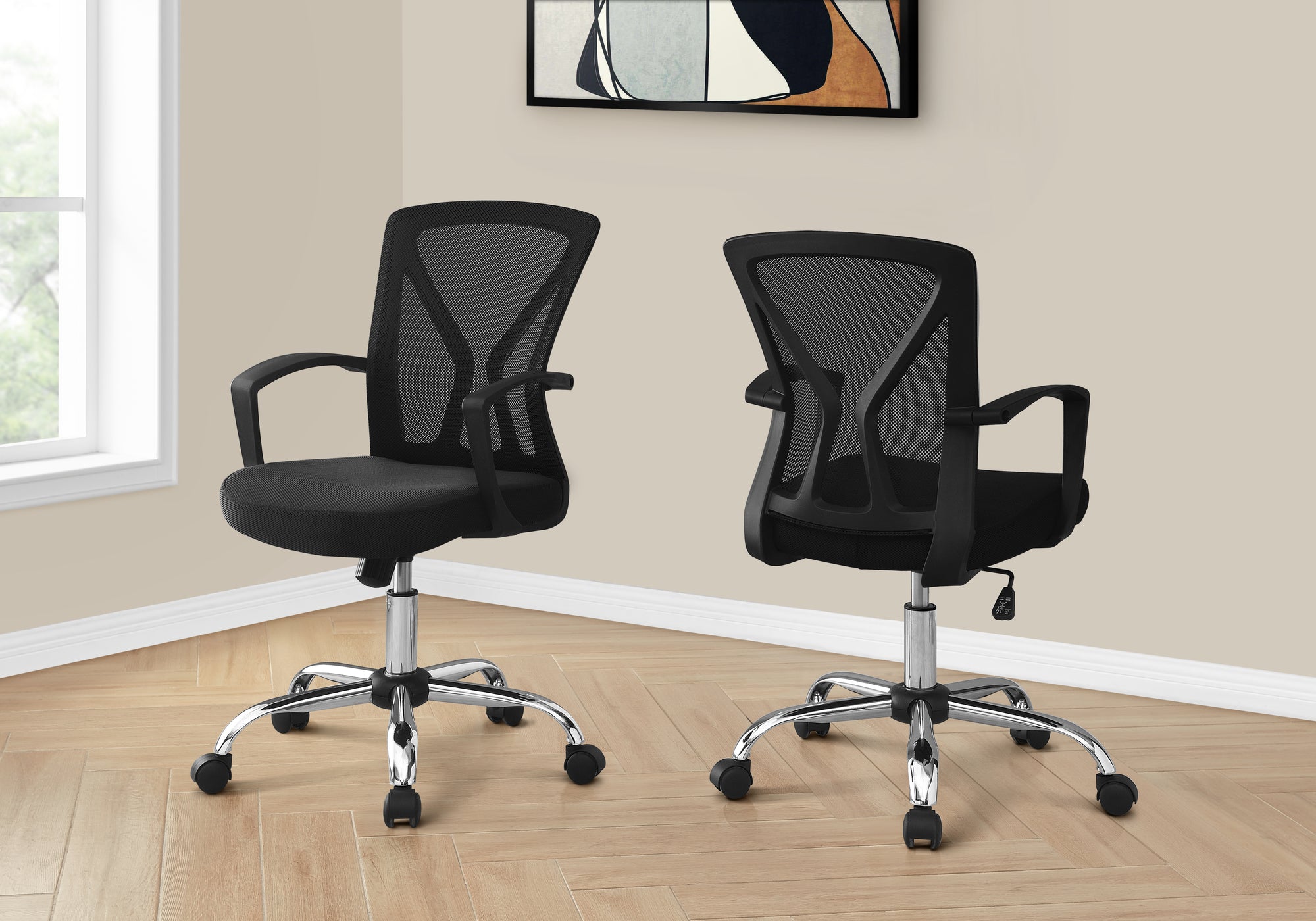 Office Chair - Black / Chrome Base On Castors-Computer Desk-DECOROLALA