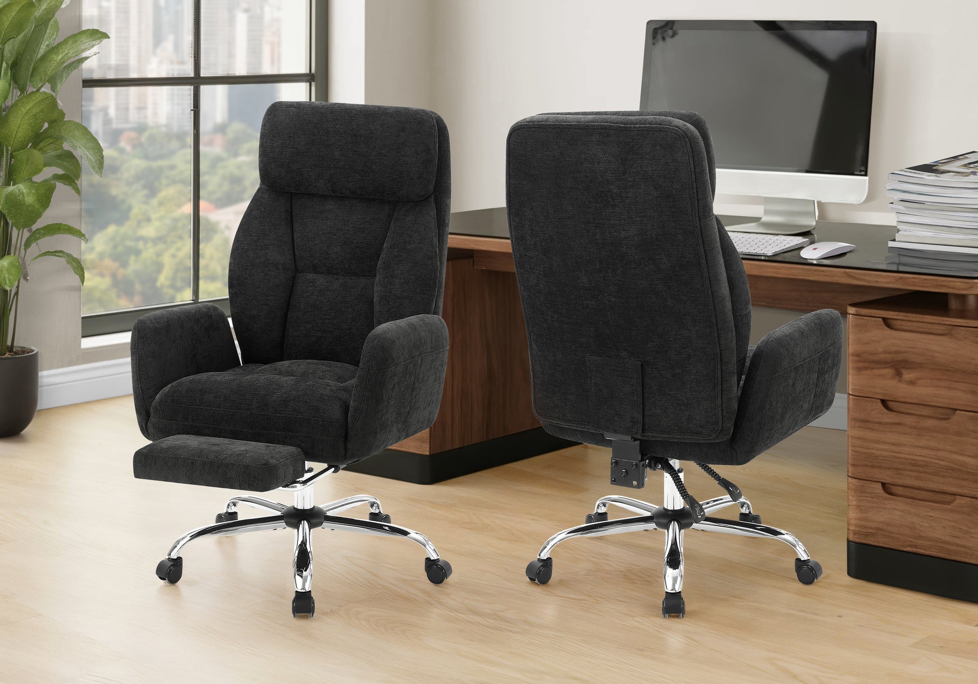 Office Chair Black Fabric Ergonomic Adjustable-DECOROLALA