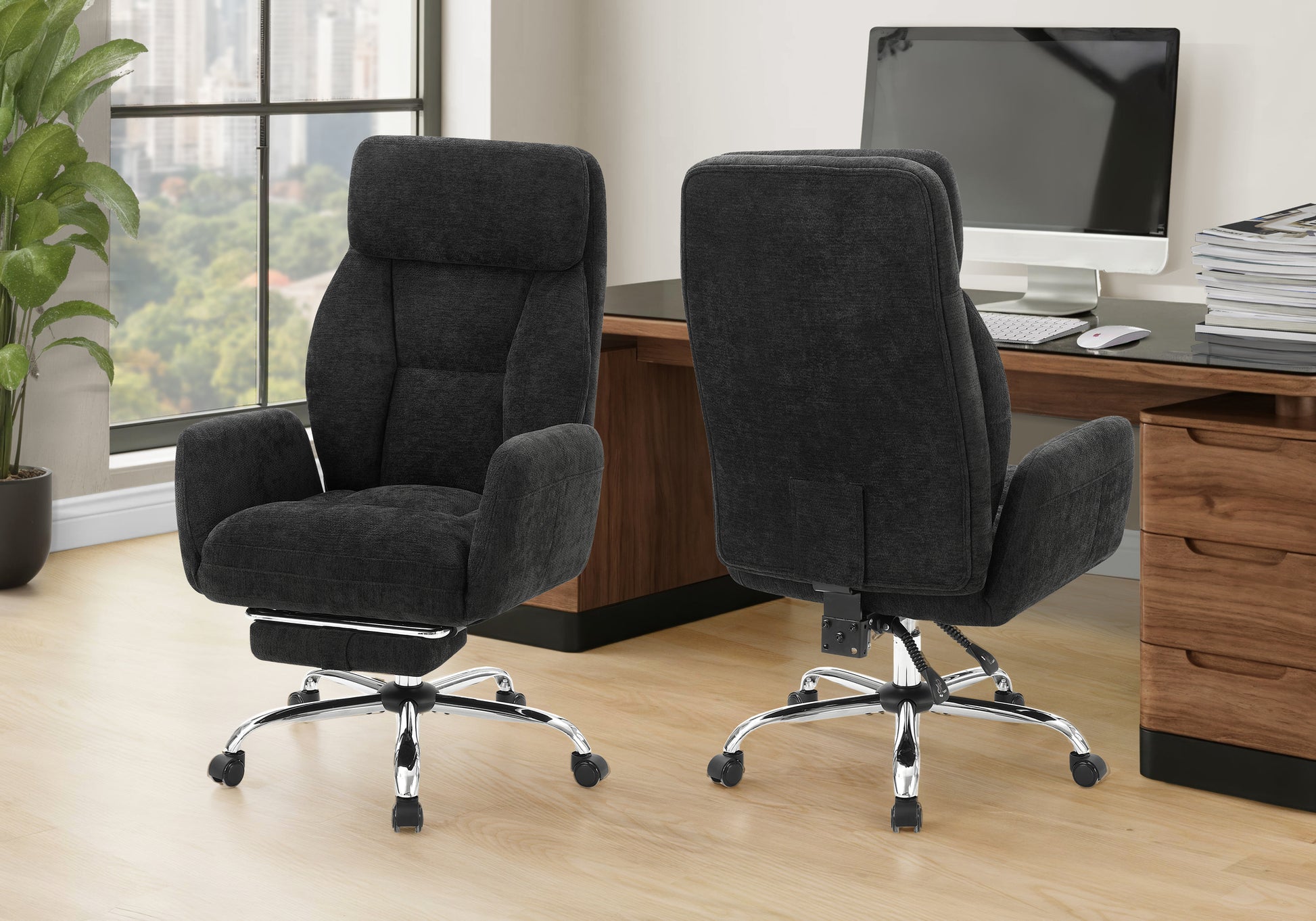 Office Chair Black Fabric Ergonomic Adjustable-DECOROLALA