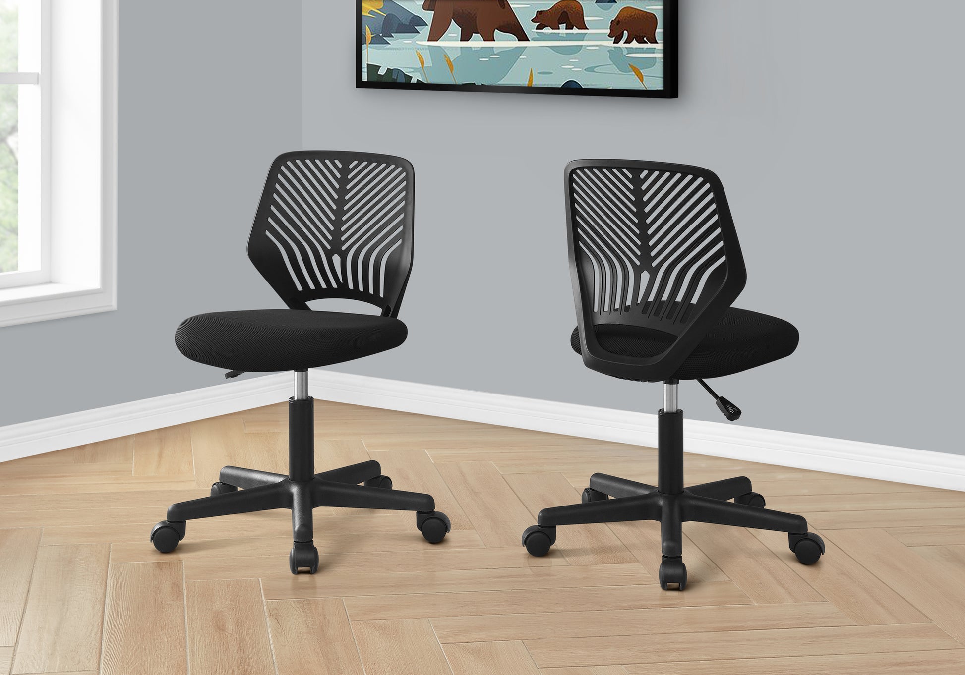 Office Chair - Black Juvenile / Black Base On Castors-Office Chair-DECOROLALA