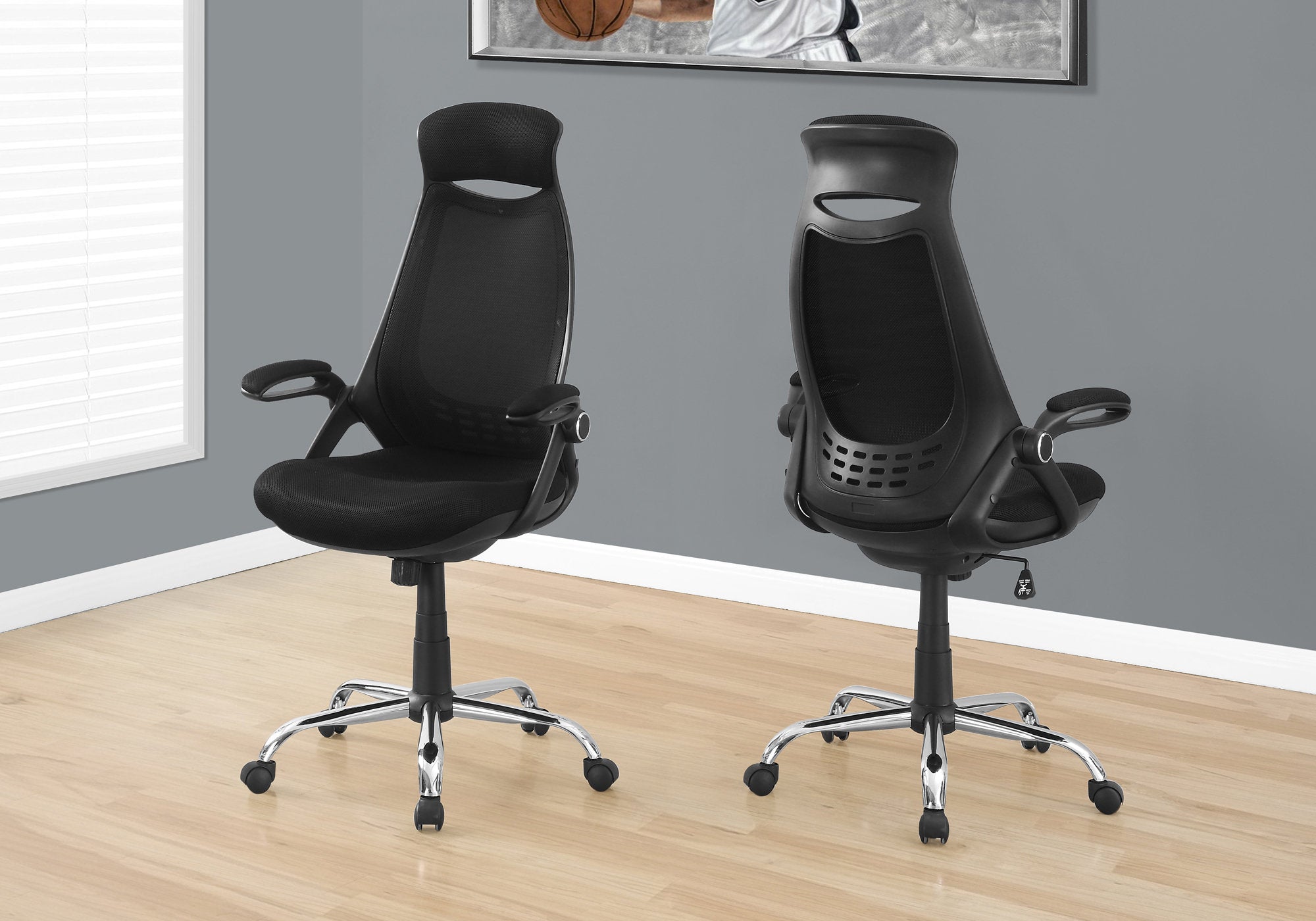 Office Chair - Black Mesh / Chrome High-Back Executive-Computer Desk-DECOROLALA