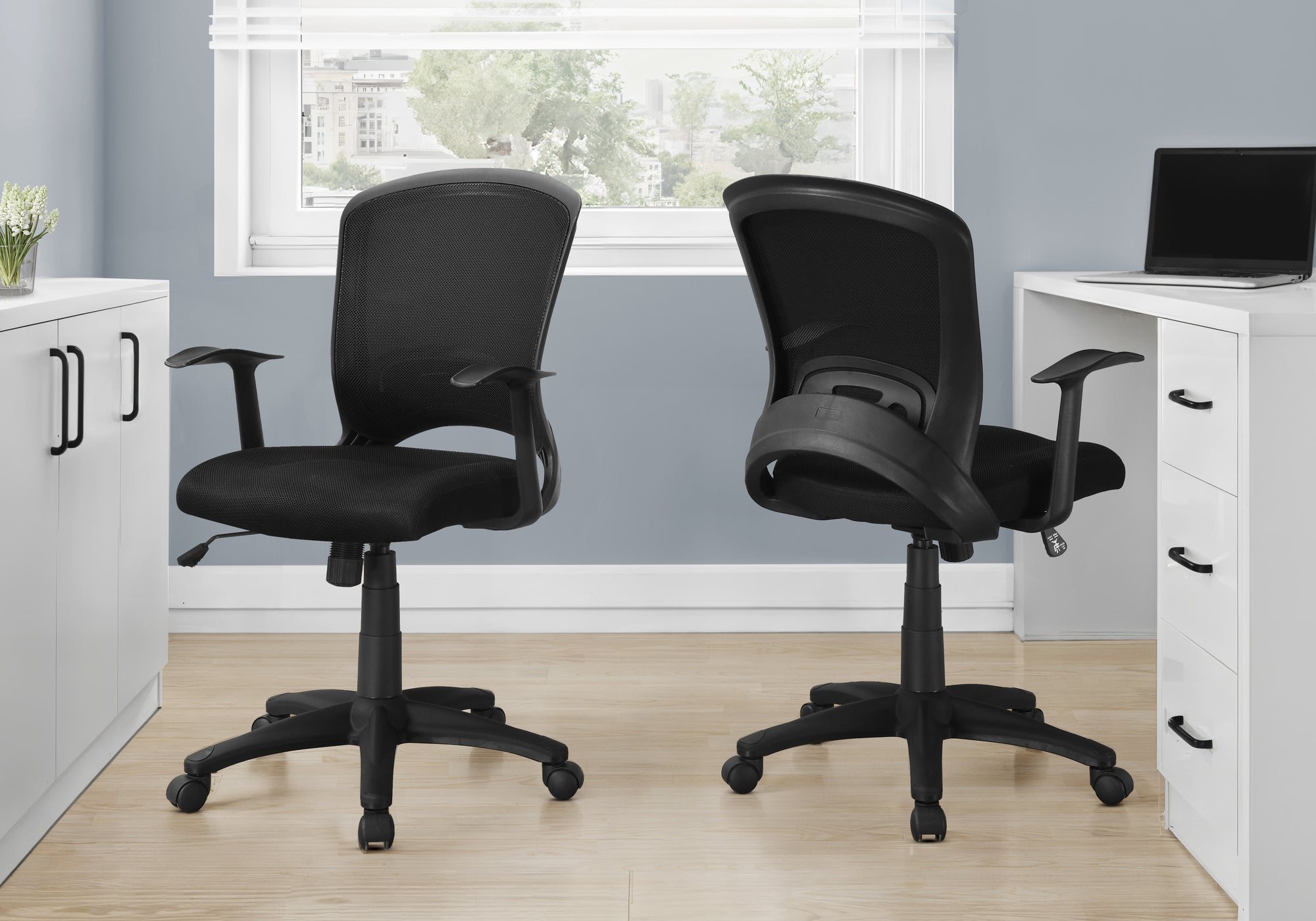 Office Chair Black Mesh Mid-Back Ergonomic Swivel-Computer Desk-DECOROLALA