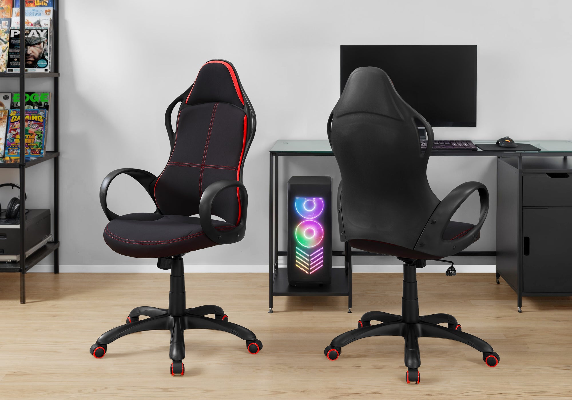 Office Chair - Black / Red Fabric / Multi Position-Office Chair-DECOROLALA