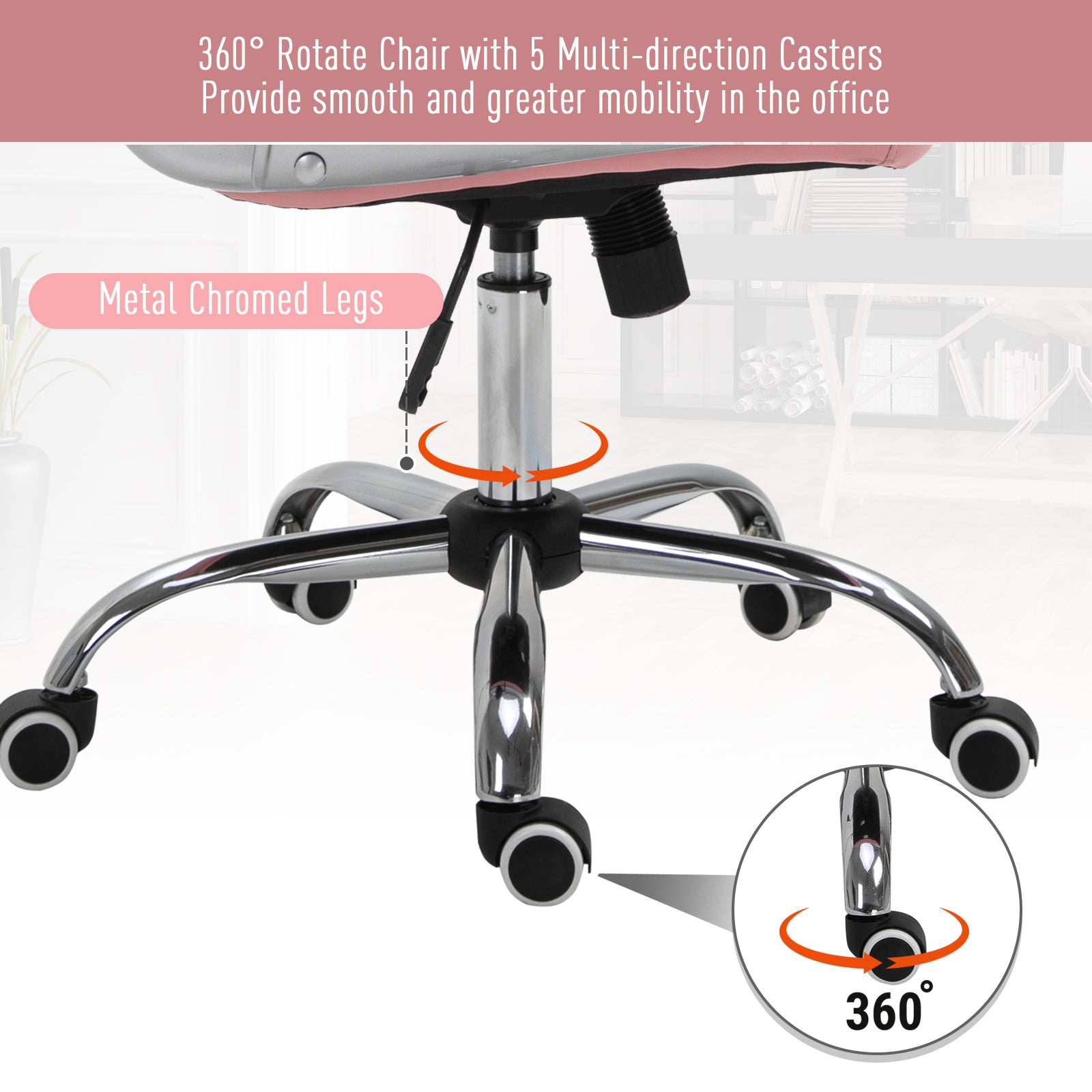 Office Chair, Computer Desk Chair with Adjustable Height and Tufted Back, Pink-Office Products > Office Furniture > Office Chairs > Task Chairs-DECOROLALA