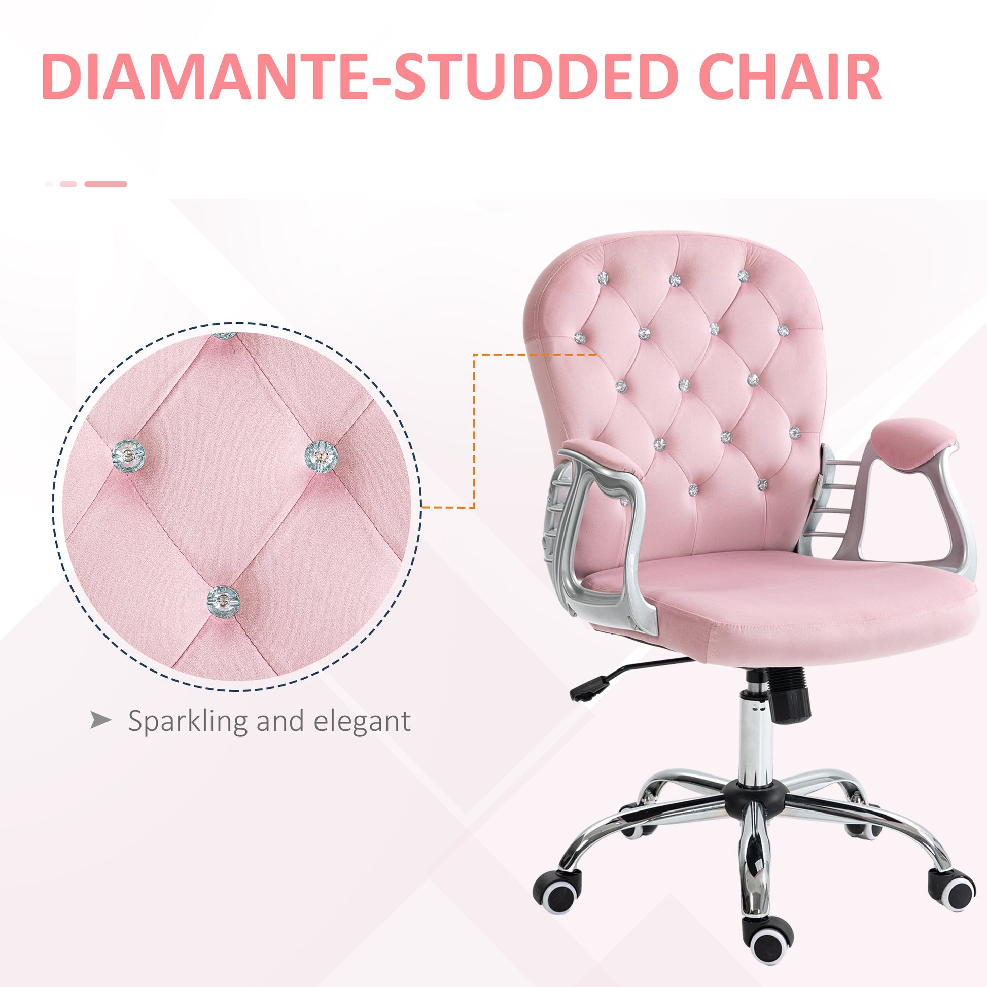 Office Chair, Computer Desk Chair with Adjustable Height and Tufted Back, Pink-Office Products > Office Furniture > Office Chairs > Task Chairs-DECOROLALA