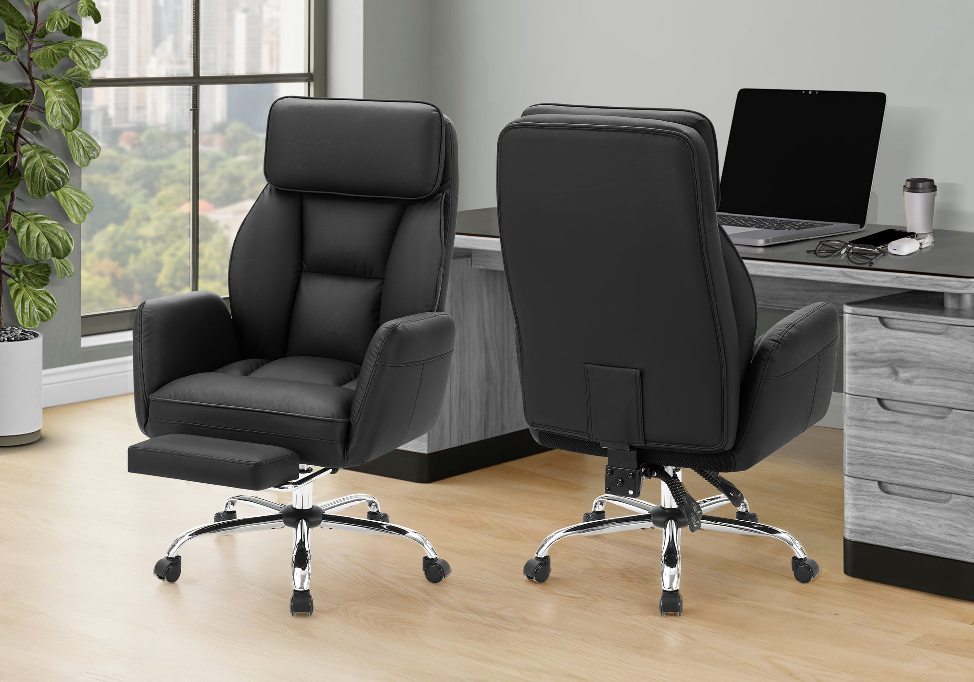 Office Chair Ergonomic - Black Leather Swivel-DECOROLALA