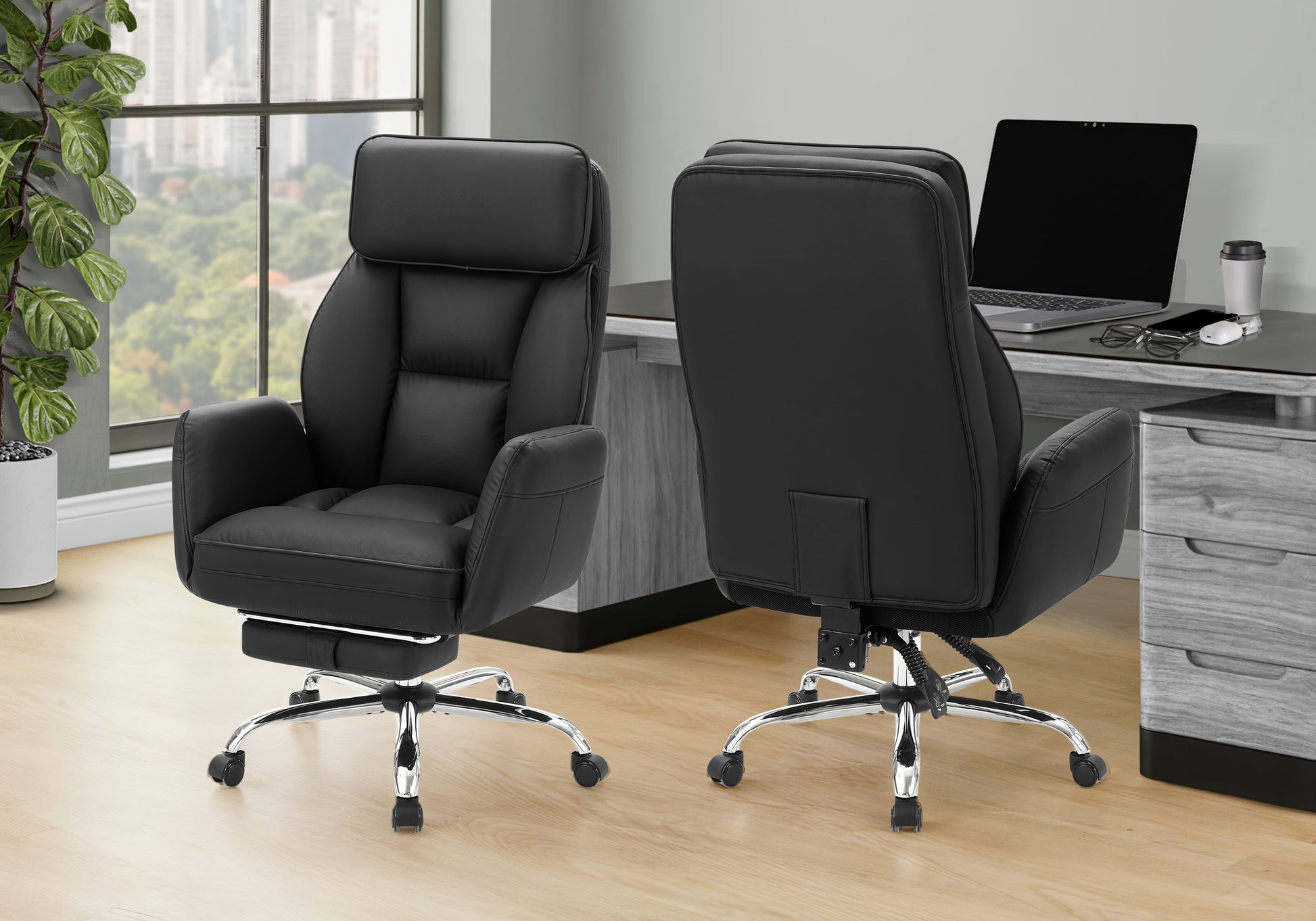 Office Chair Ergonomic - Black Leather Swivel-DECOROLALA