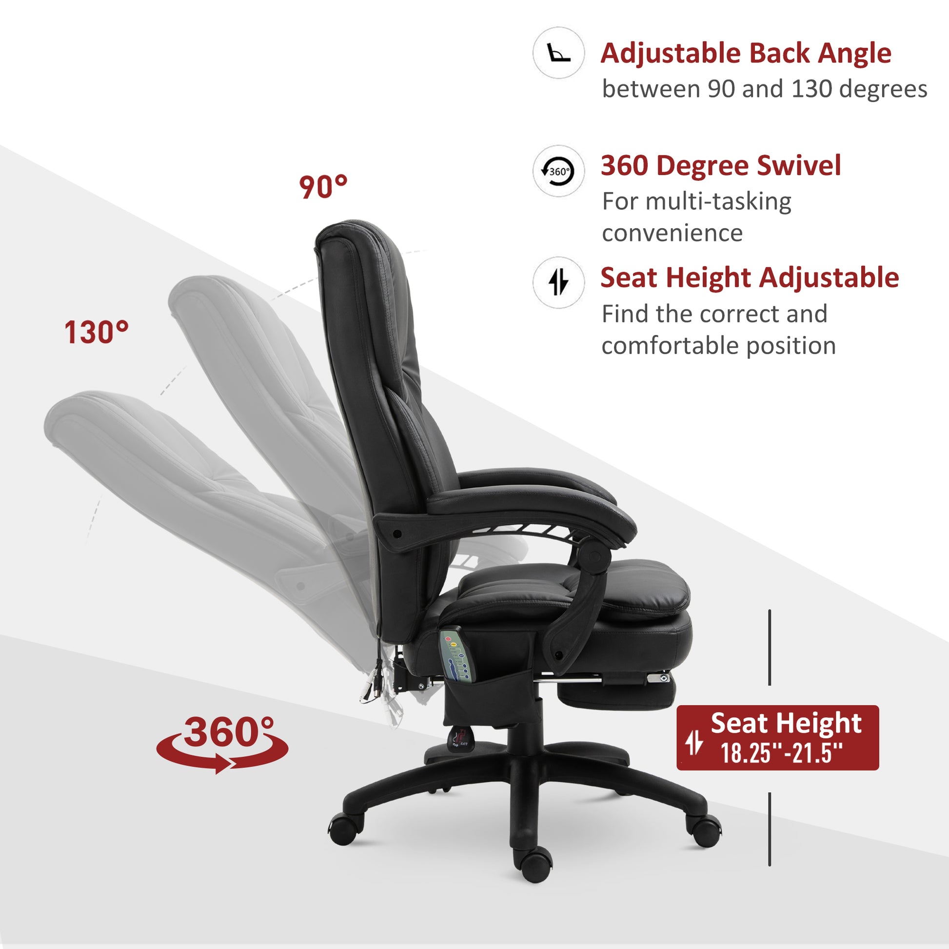 Office Chair - High Back Massage Recliner 6-Point with 360 Swivel Height Adjustable-DECOROLALA