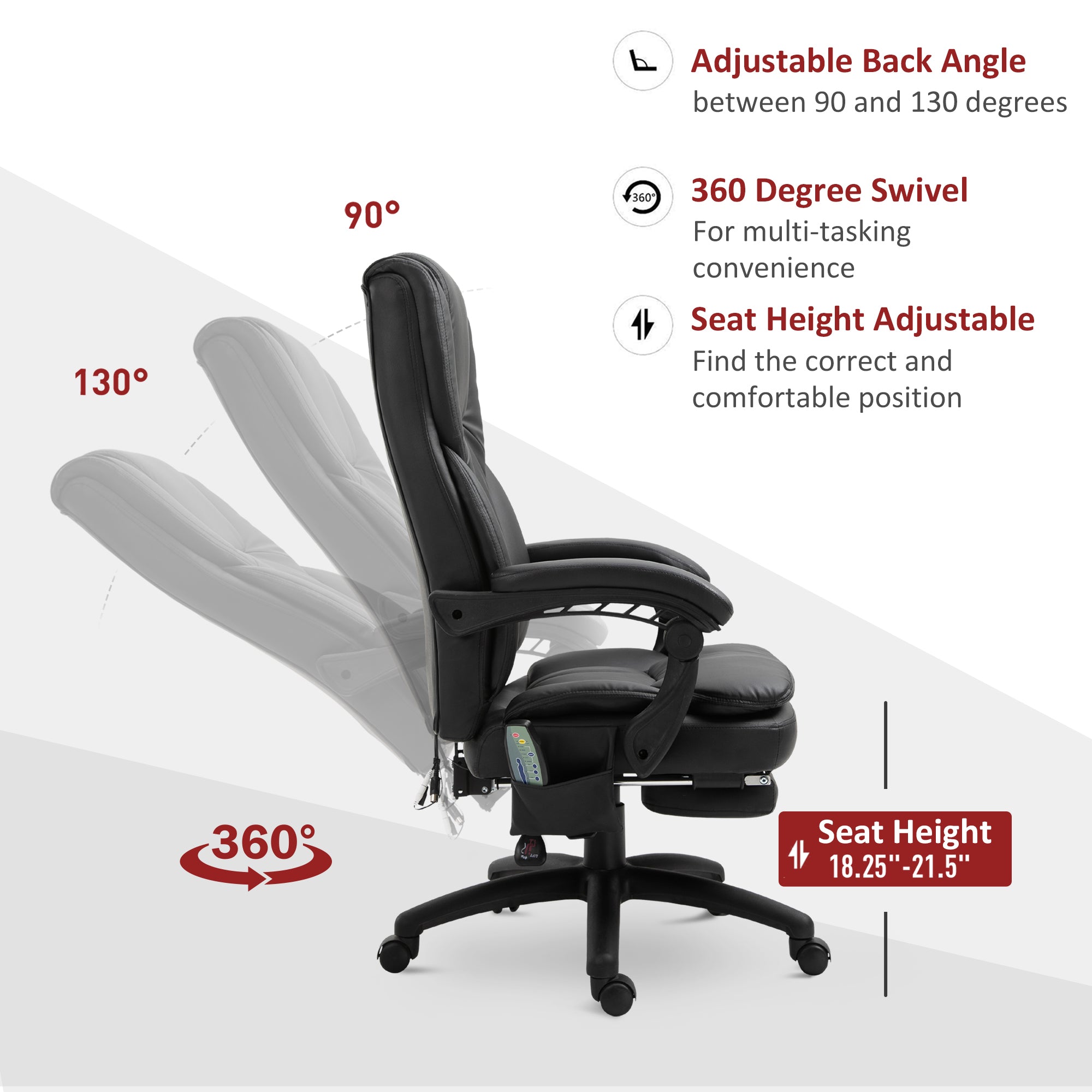 Office Chair - High Back Massage Recliner 6-Point with 360 Swivel Height Adjustable-DECOROLALA