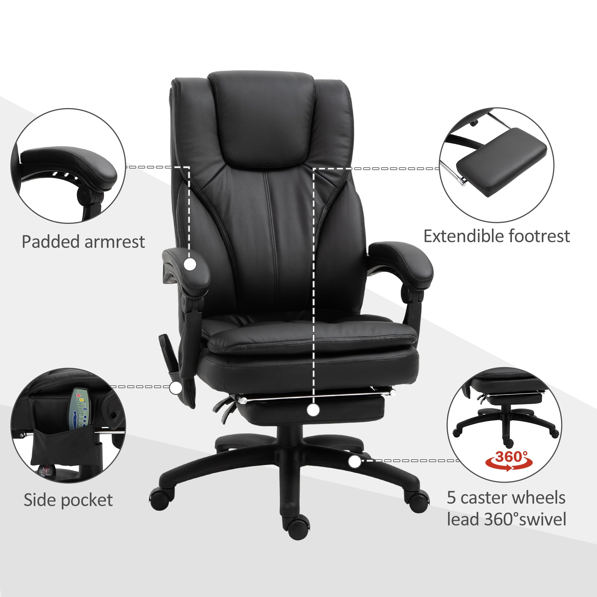 Office Chair - High Back Massage Recliner 6-Point with 360 Swivel Height Adjustable-DECOROLALA
