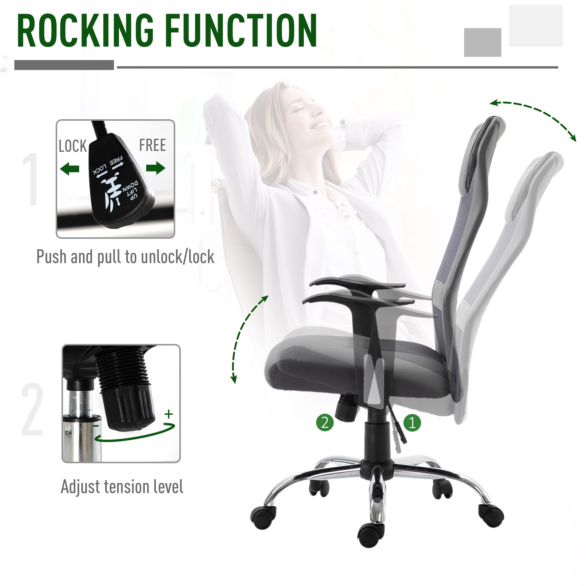 Office Chair High Back Mesh Ergonomic Computer Desk Seat Thick Padded Headrest with Armrest Office Grey-Office Products > Office Furniture > Office Chairs > Task Chairs-DECOROLALA