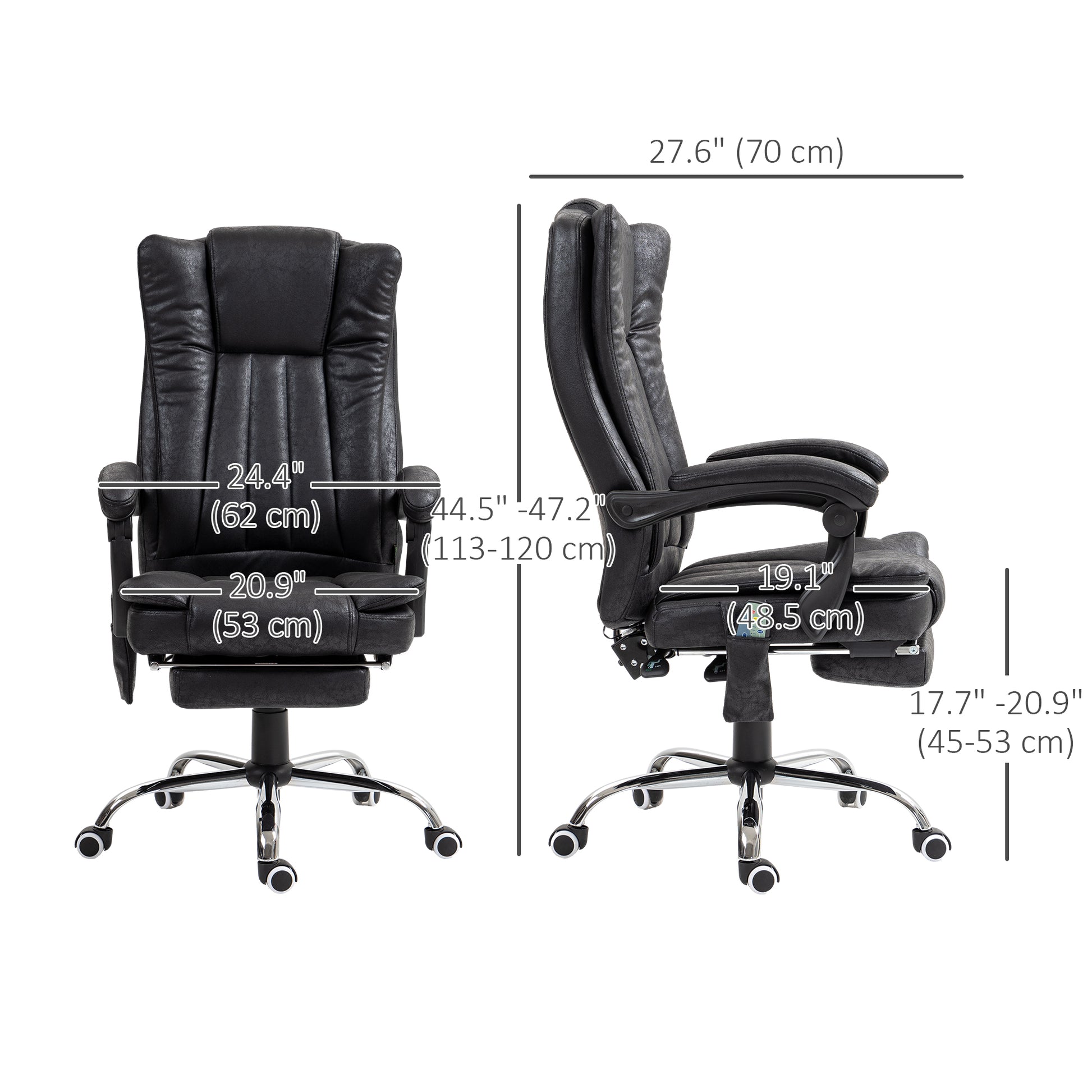 Office Chair Massage Micro Fiber Recliner Black with Footrest-DECOROLALA