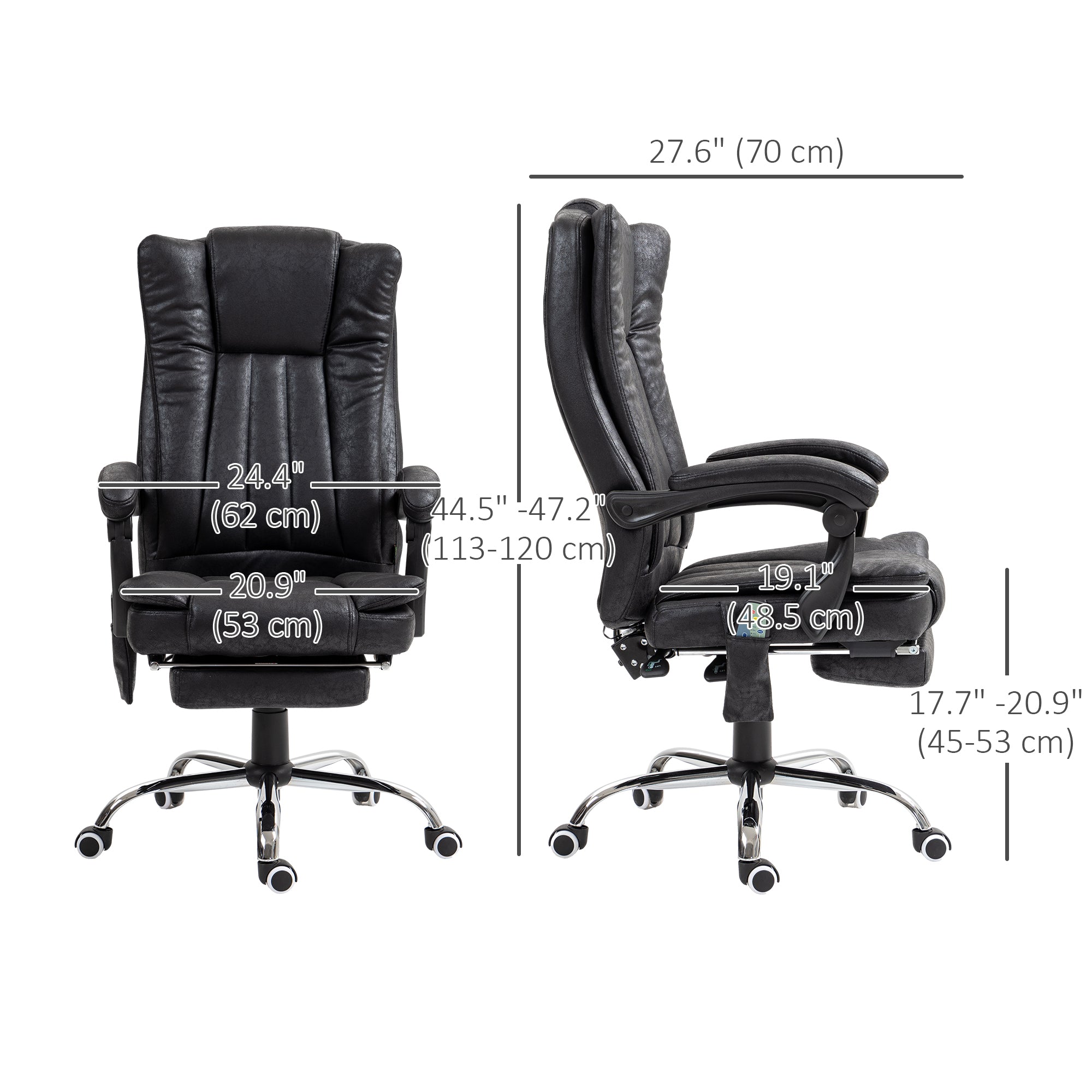 Office Chair Massage Micro Fiber Recliner Black with Footrest-DECOROLALA