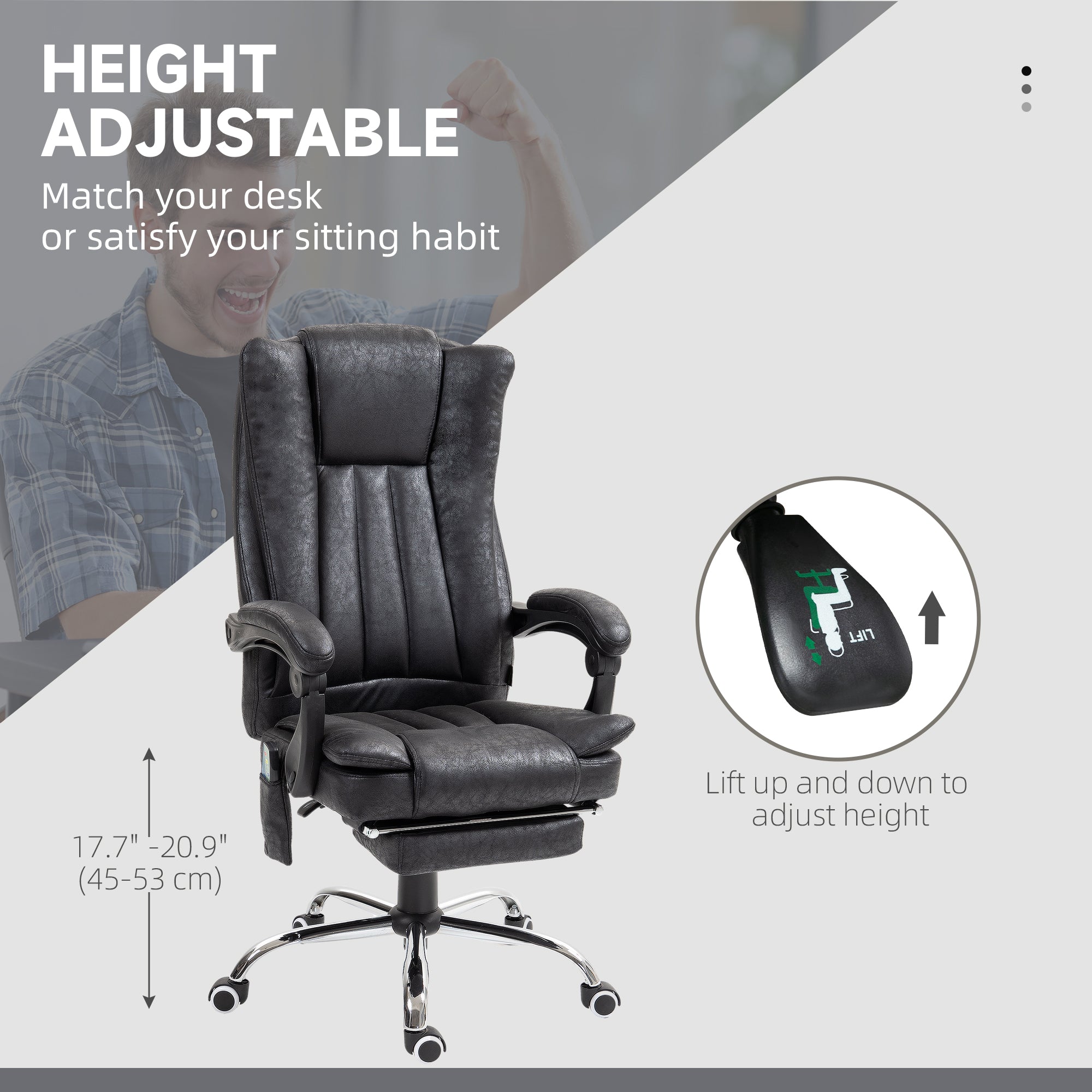 Office Chair Massage Micro Fiber Recliner Black with Footrest-DECOROLALA