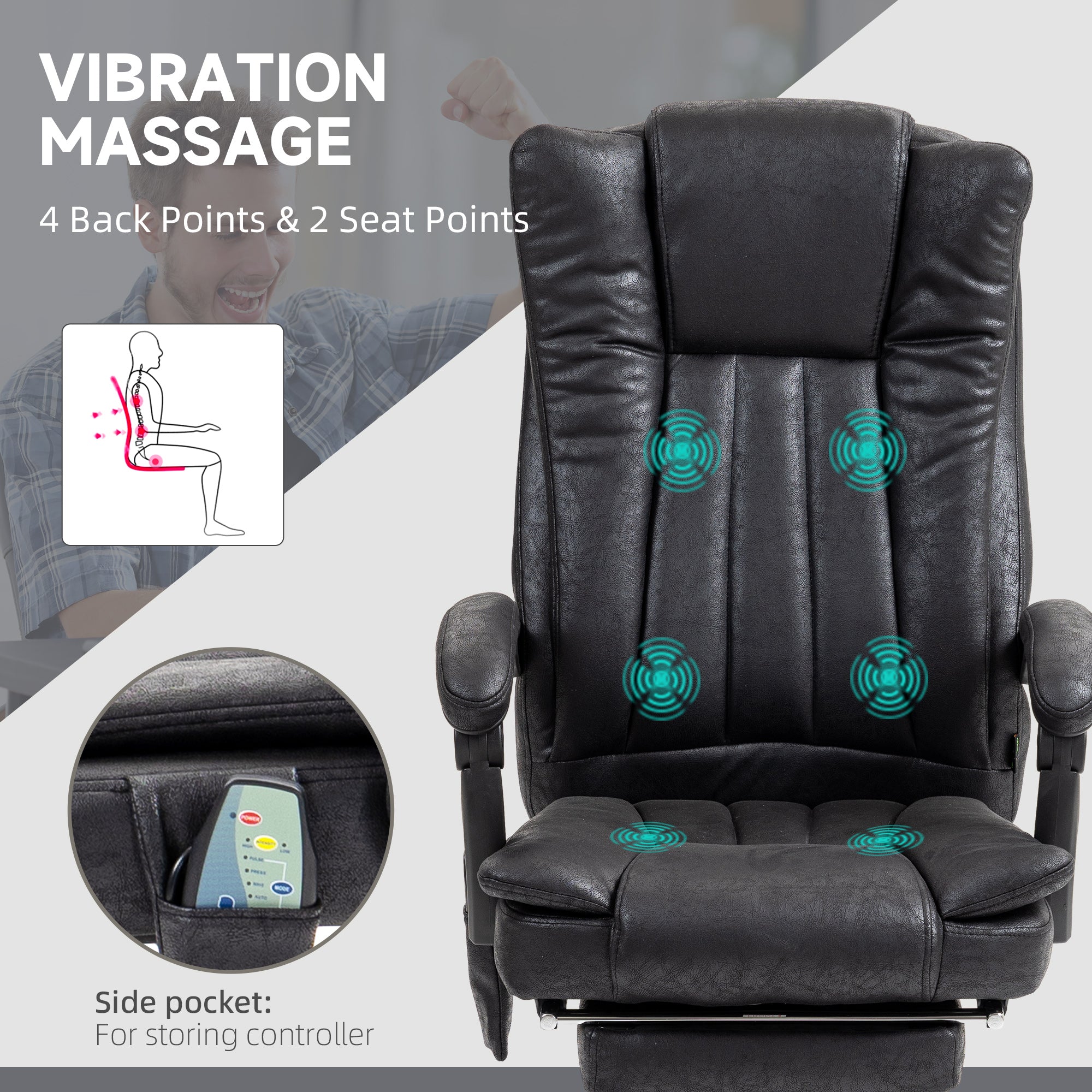 Office Chair Massage Micro Fiber Recliner Black with Footrest-DECOROLALA